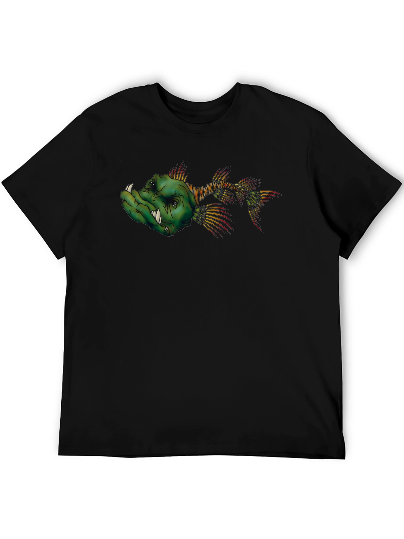 Mens Black T-Shirt with Cartoon Fish Graphic