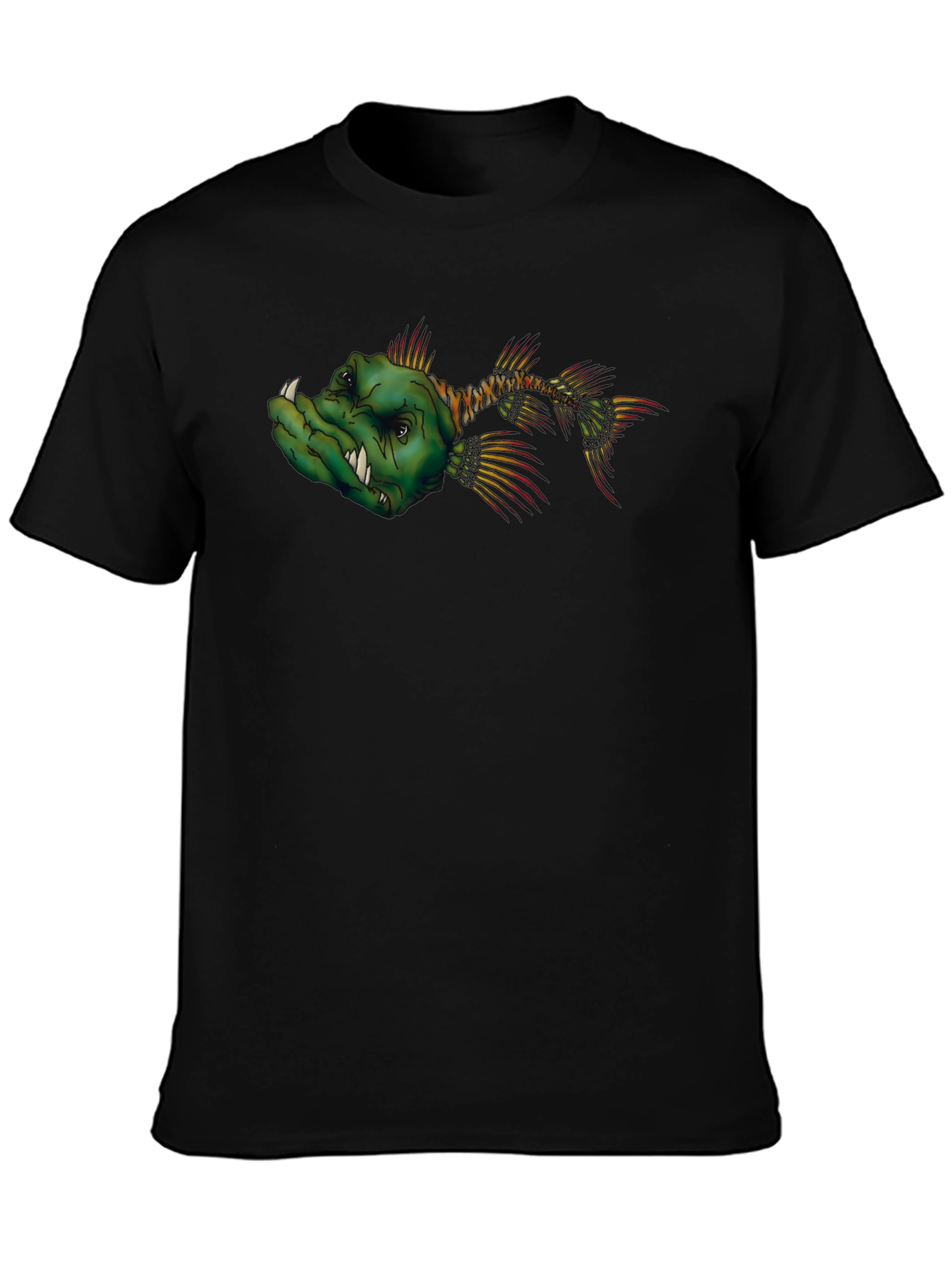 Mens Black T-Shirt with Cartoon Fish Graphic
