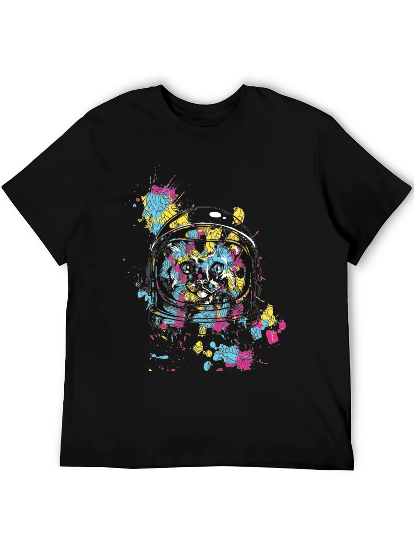 Astronaut Cat Graphic T-Shirt - Mens Black Tee