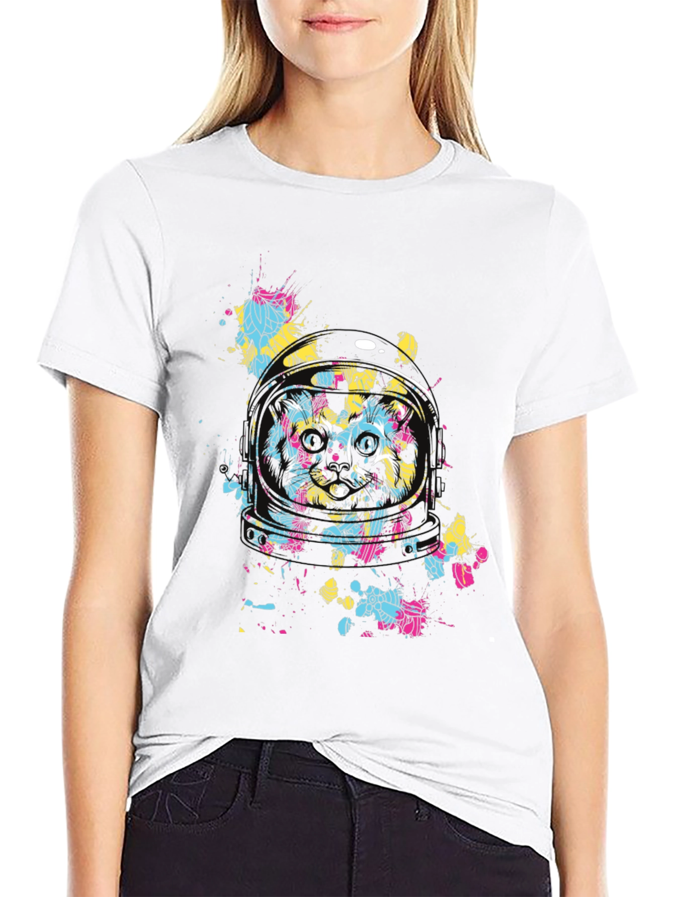 Astronaut Cat Graphic T-Shirt - Mens Black Tee