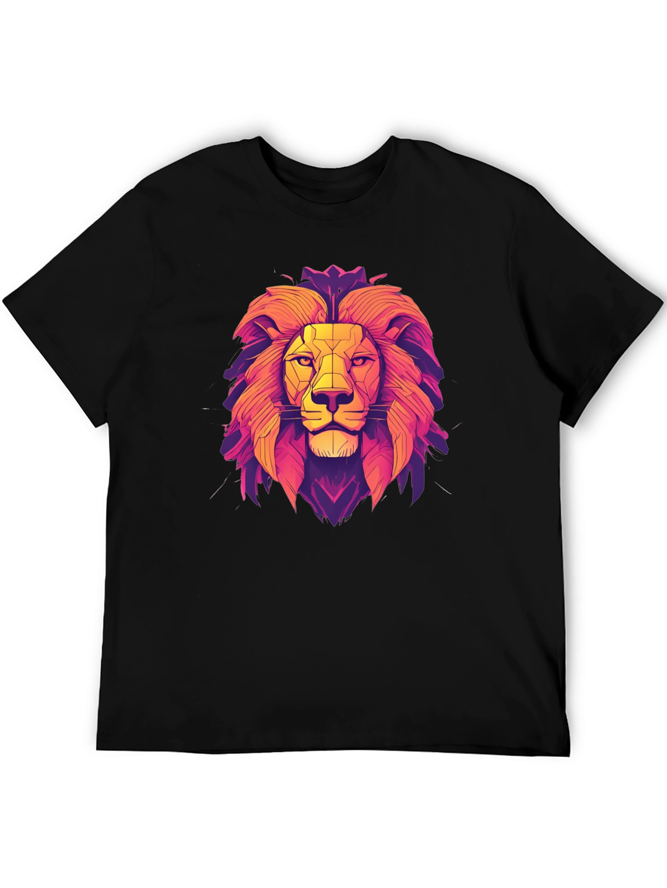 Lion Geometric Graphic Print Black T-Shirt