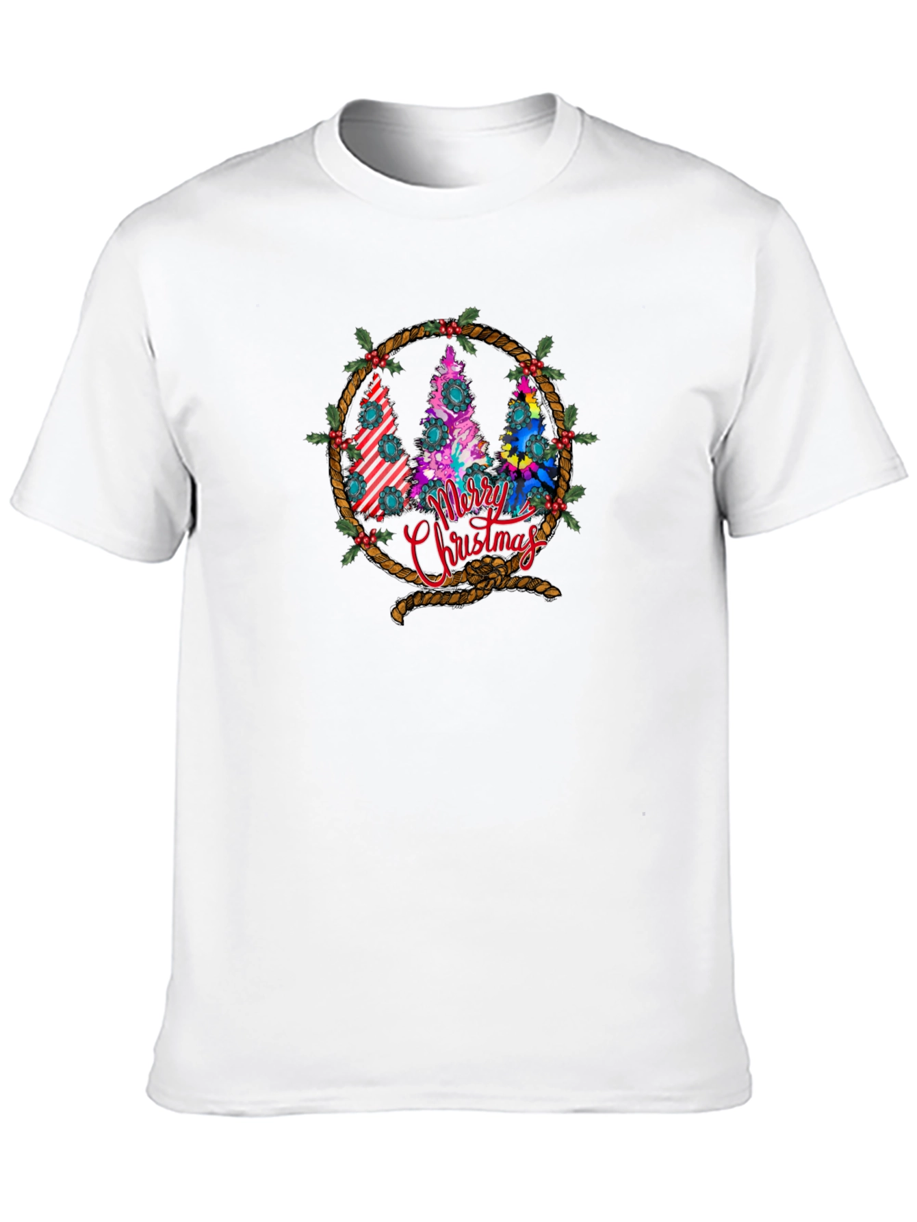 Merry Christmas Tree Wreath Graphic T-Shirt