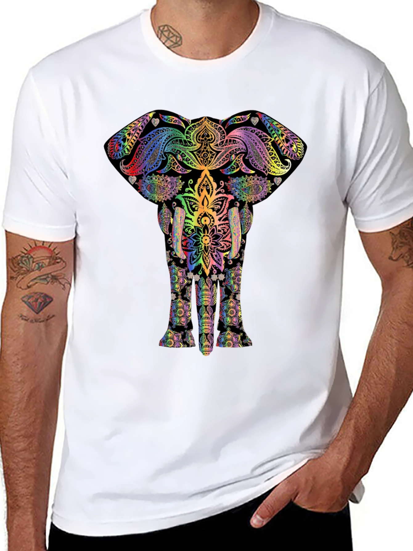 Psychedelic Elephant Graphic Tee - Black