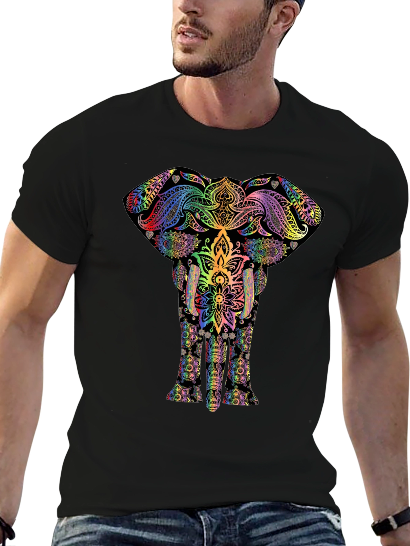 Psychedelic Elephant Graphic Tee - Black