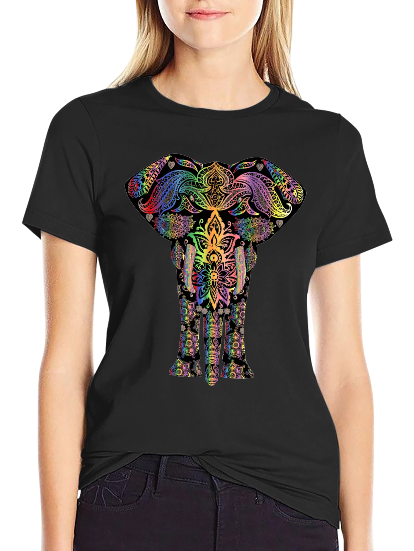 Psychedelic Elephant Graphic Tee - Black