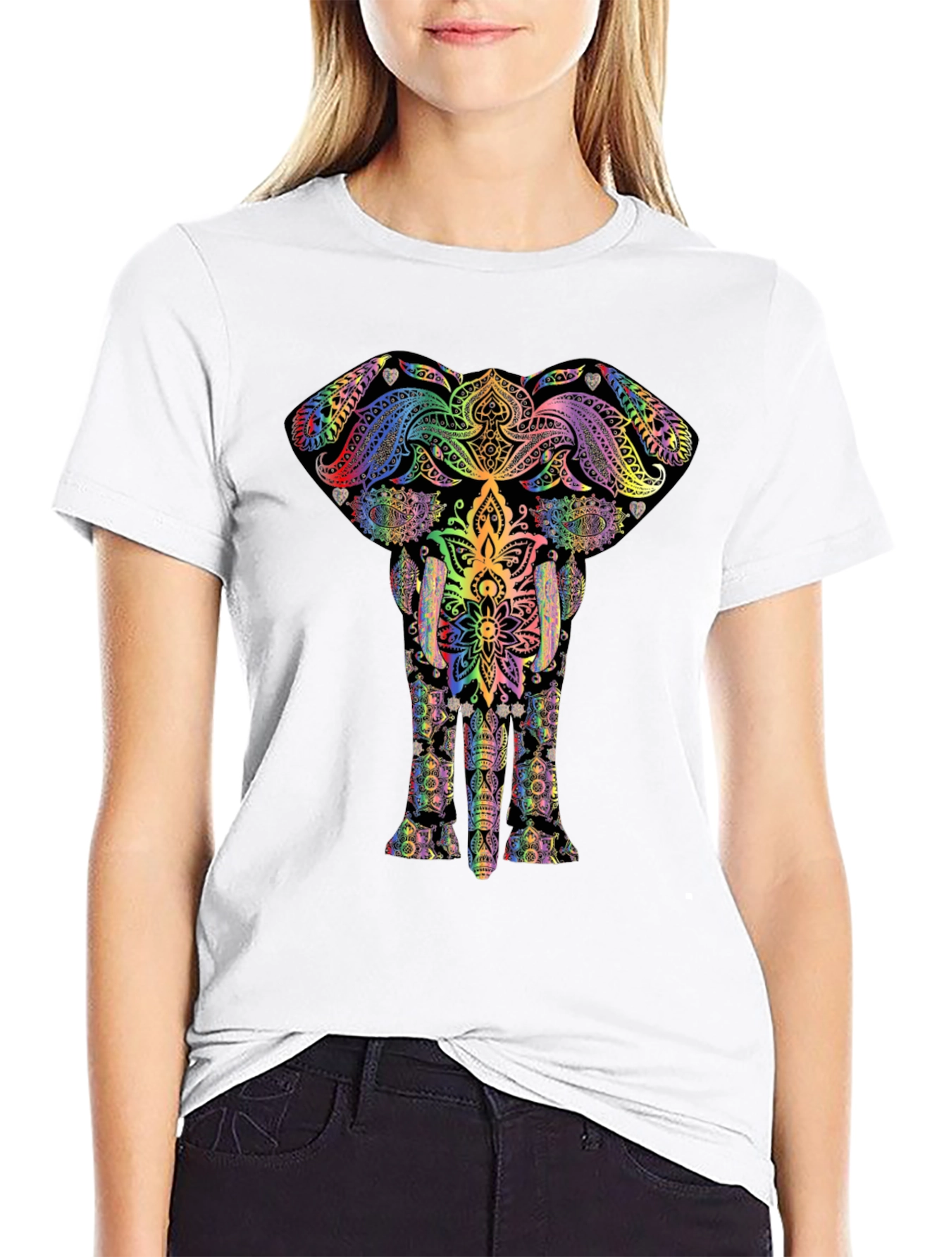 Psychedelic Elephant Graphic Tee - Black