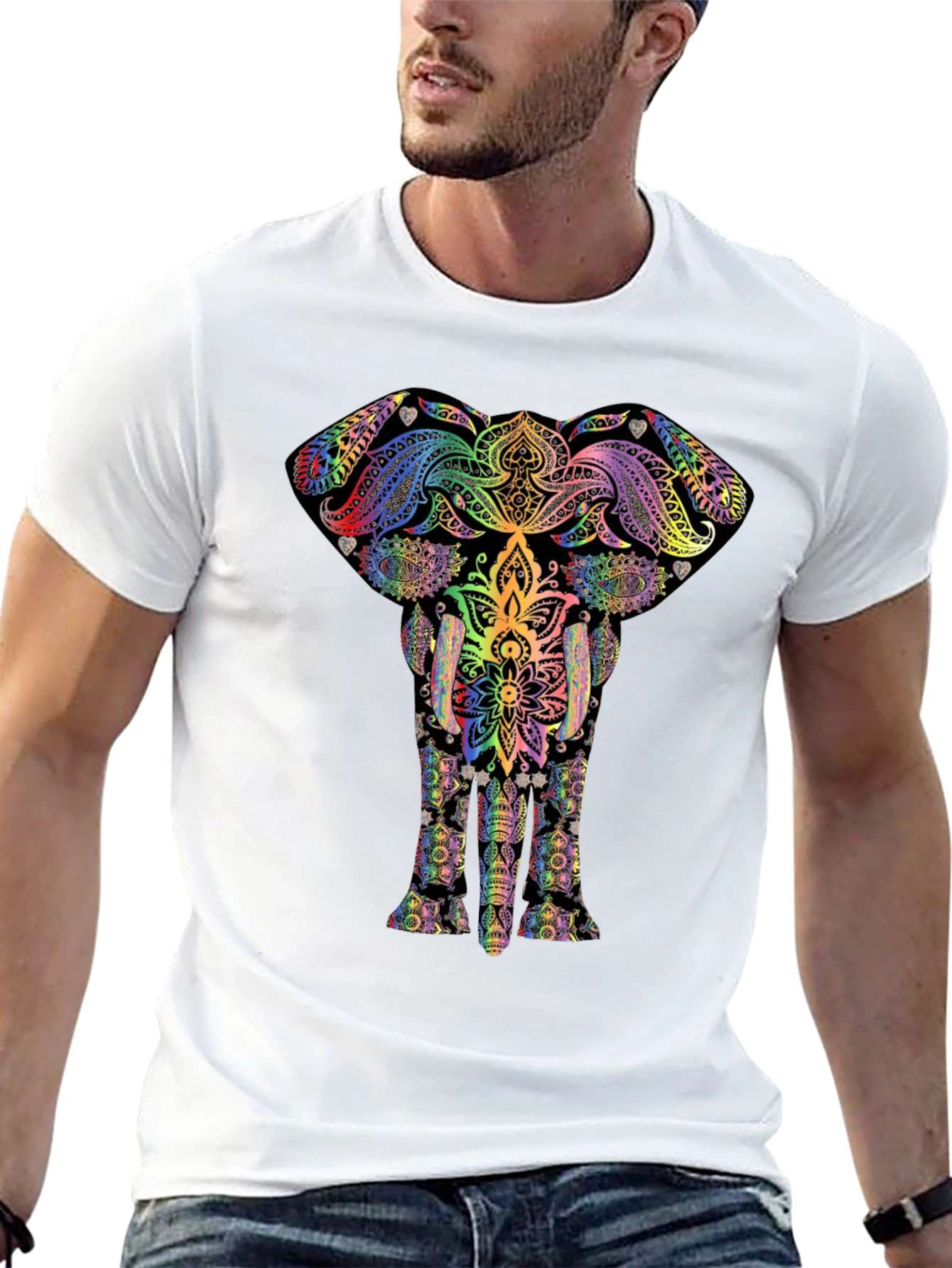 Psychedelic Elephant Graphic Tee - Black