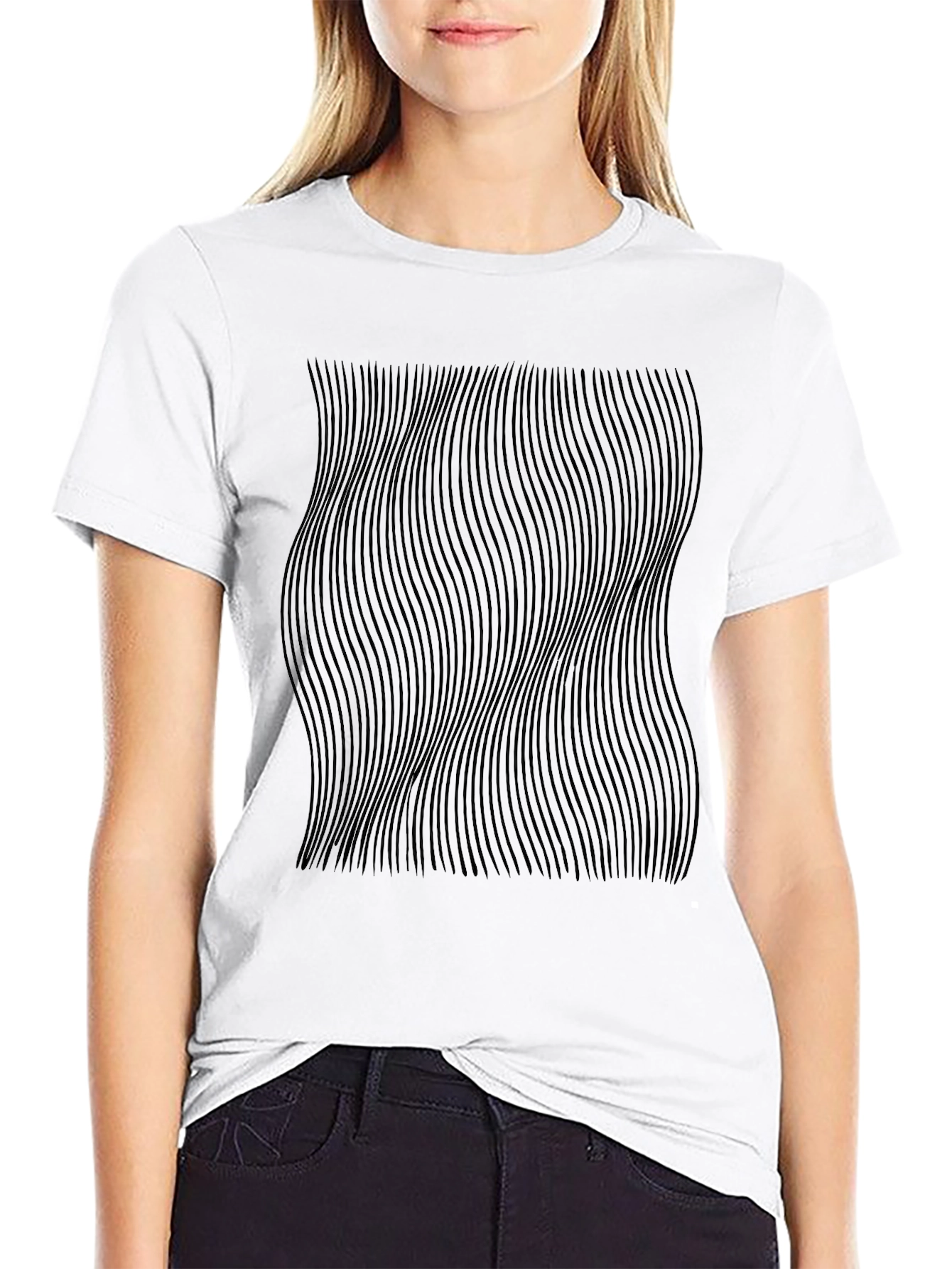 Optical Illusion Black T-Shirt - Wavy Lines Design