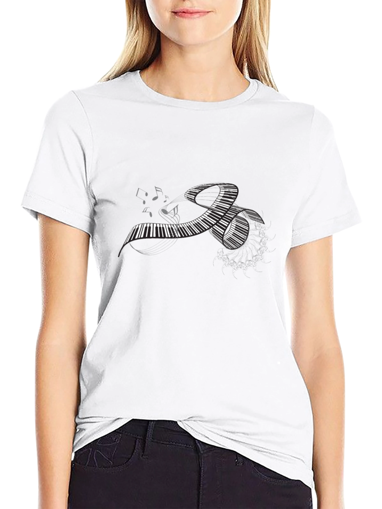 Piano Keys Music Notes Black T-Shirt