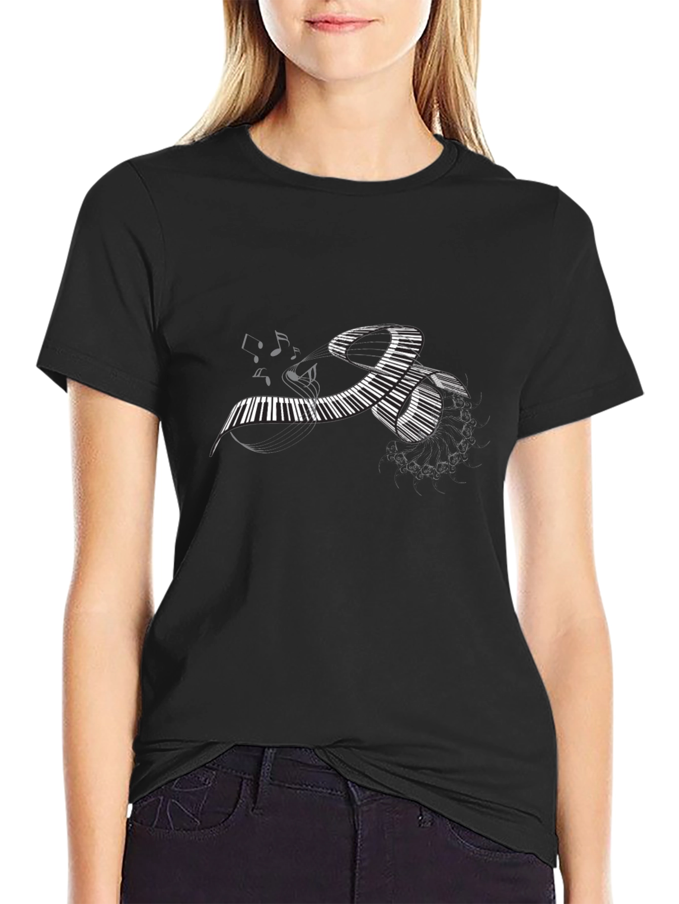Piano Keys Music Notes Black T-Shirt