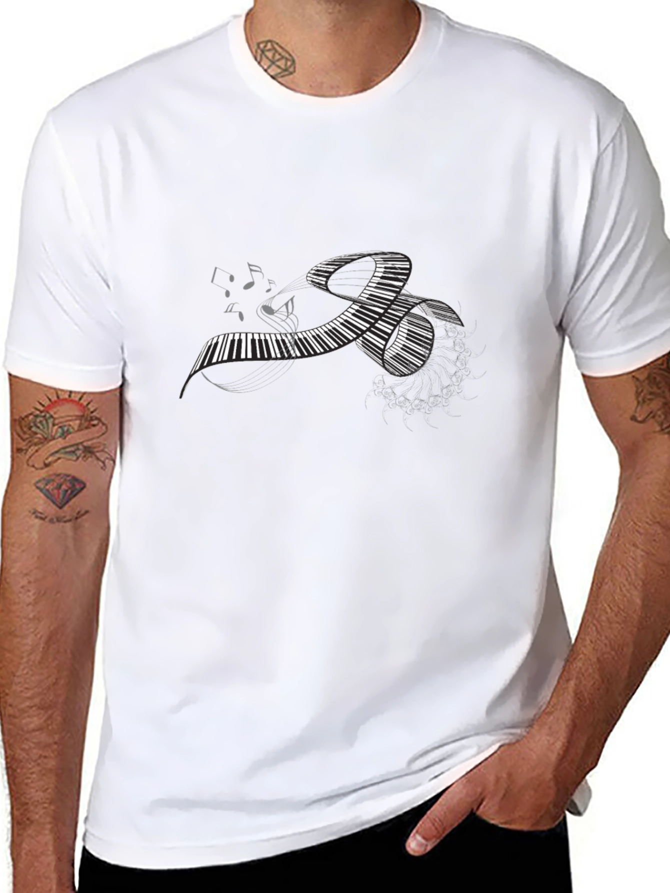 Piano Keys Music Notes Black T-Shirt