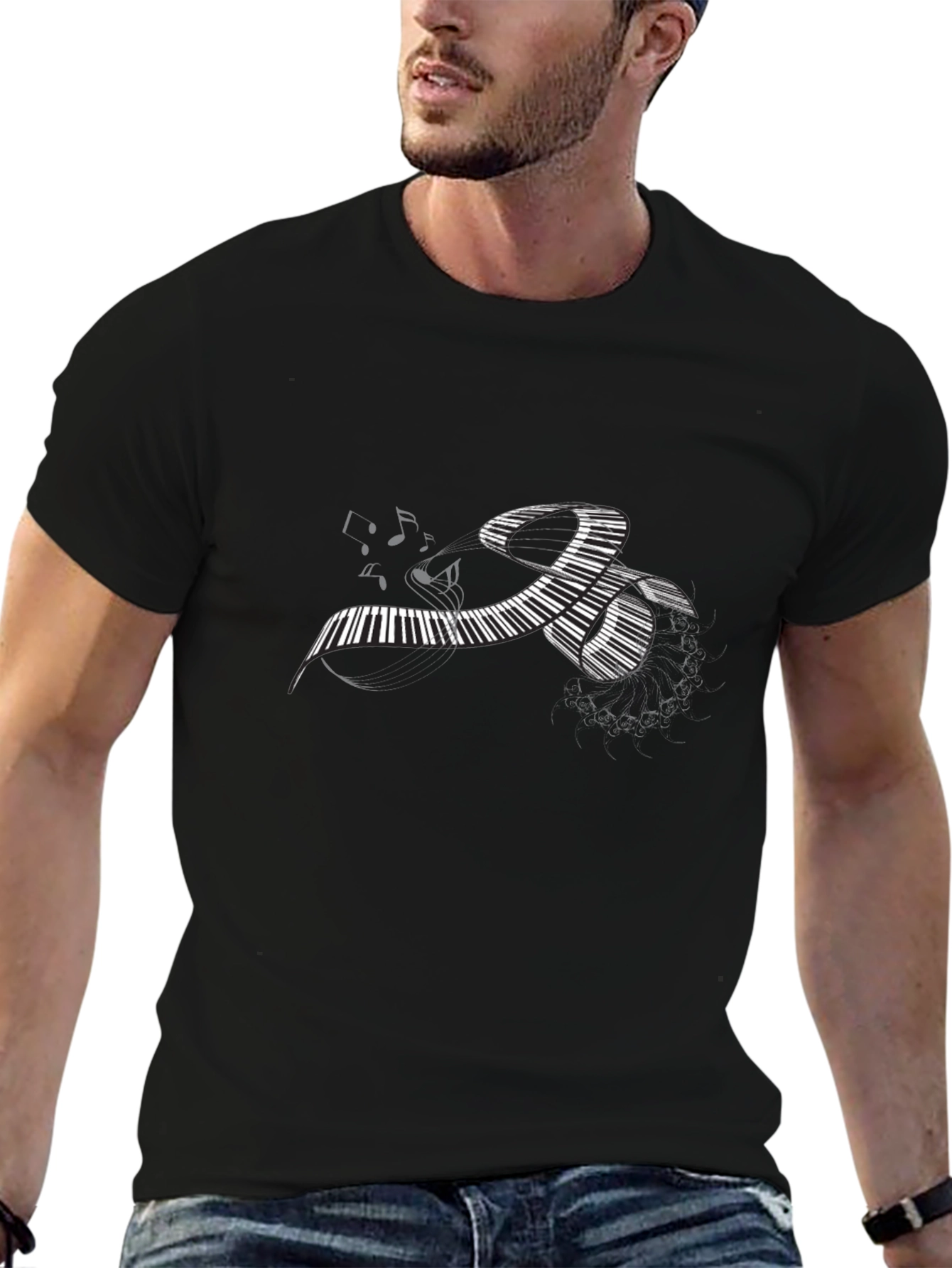Piano Keys Music Notes Black T-Shirt