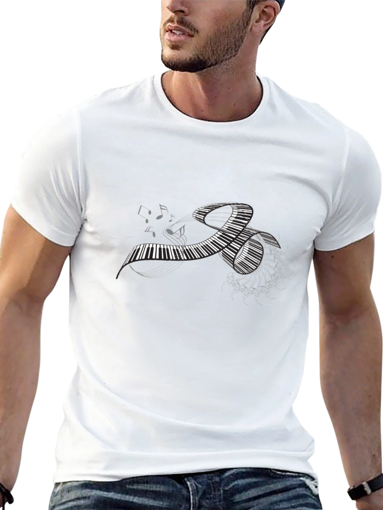 Piano Keys Music Notes Black T-Shirt