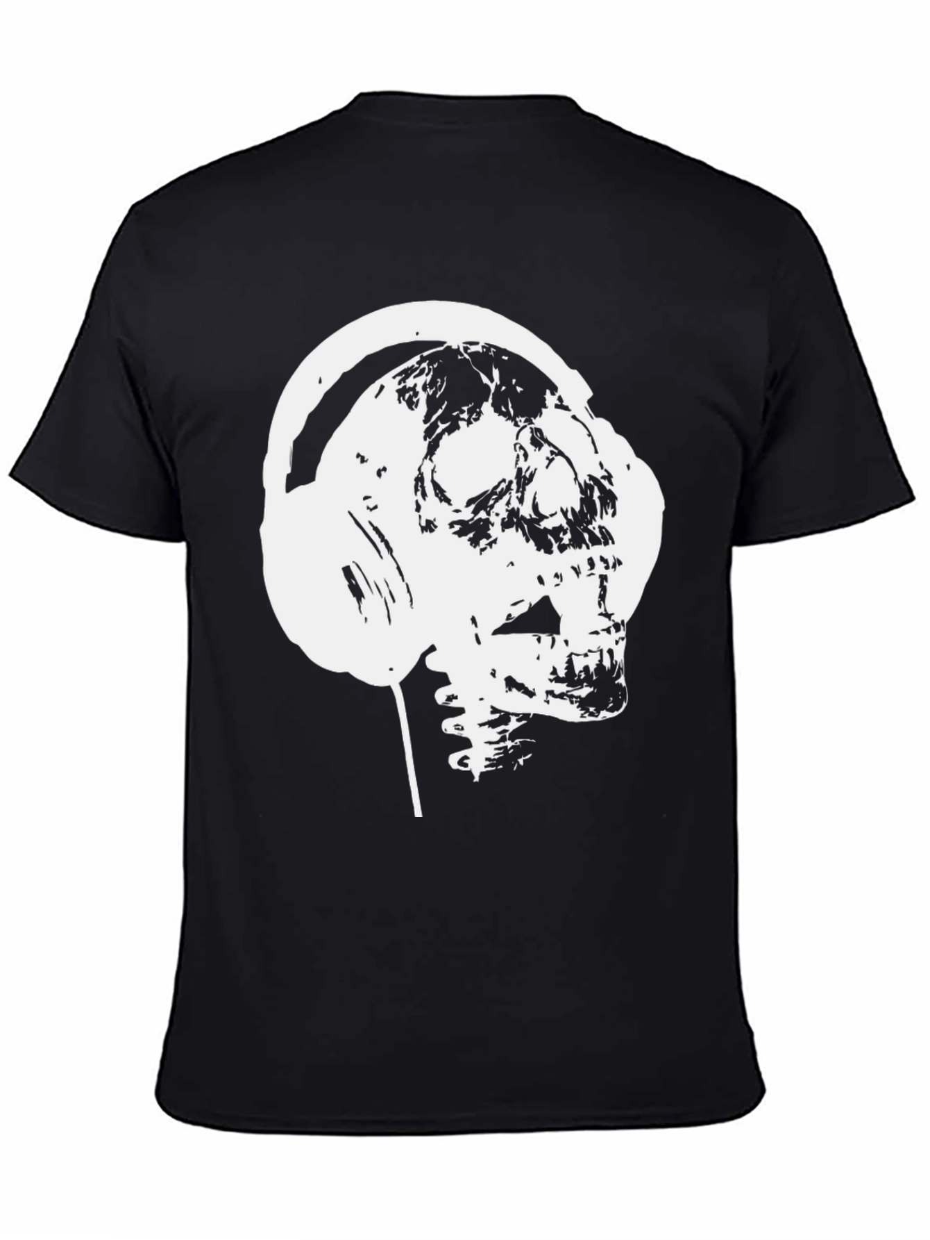 Skull Headphones Graphic Tee - Black Cotton T-Shirt