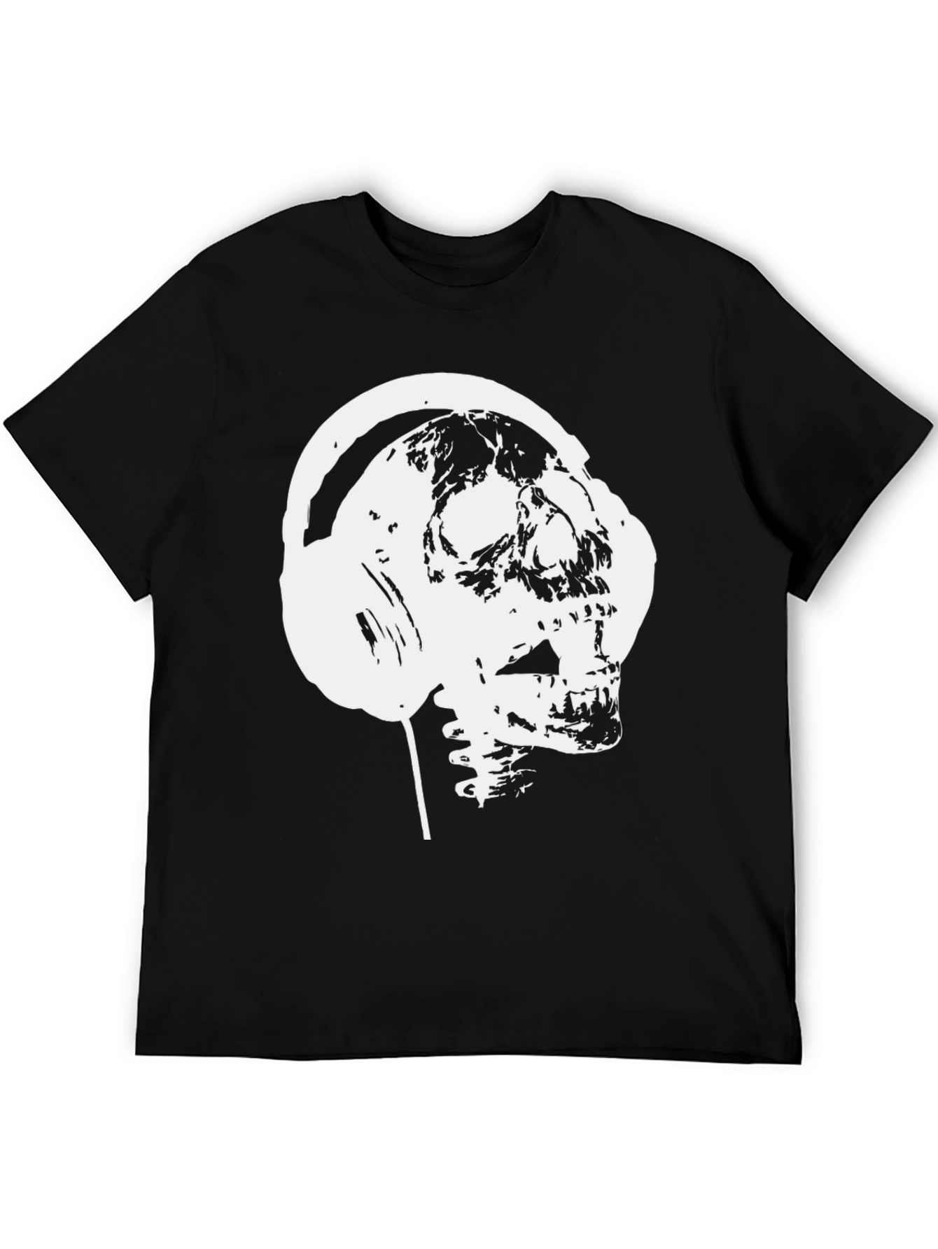 Skull Headphones Graphic Tee - Black Cotton T-Shirt