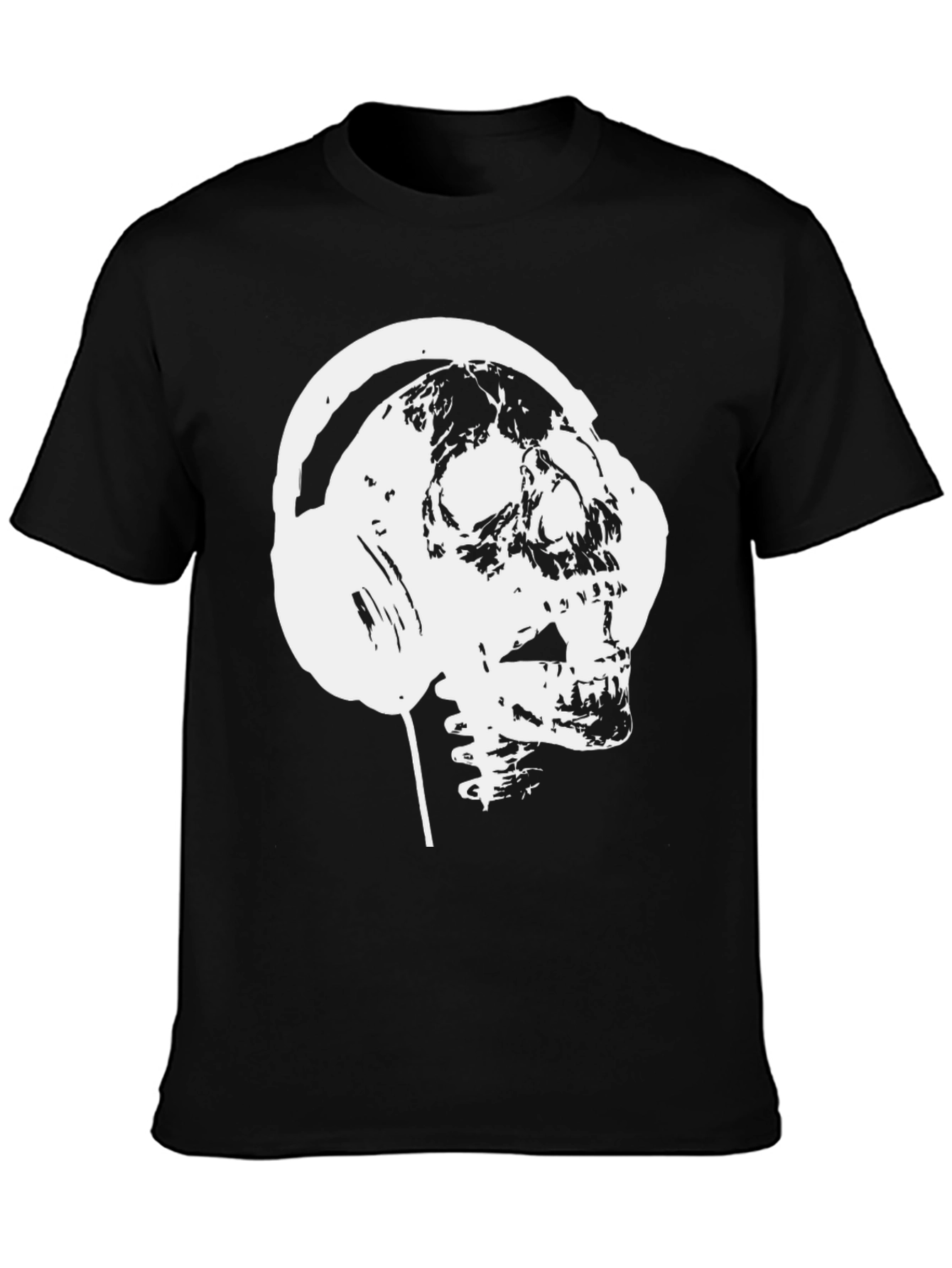 Skull Headphones Graphic Tee - Black Cotton T-Shirt