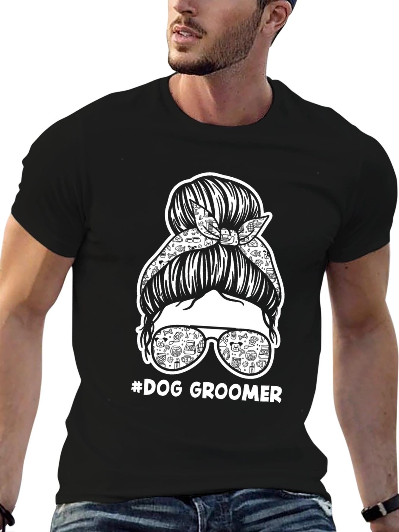 Dog Groomer Messy Bun T-Shirt