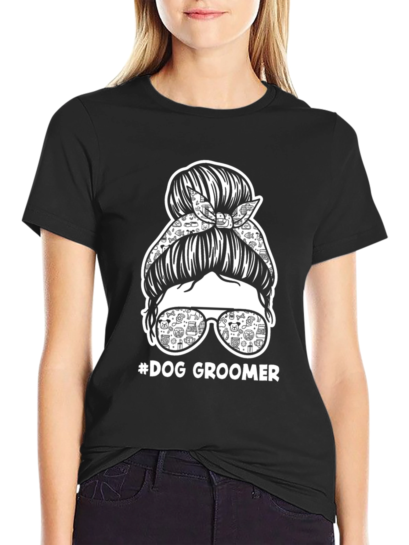 Dog Groomer Messy Bun T-Shirt