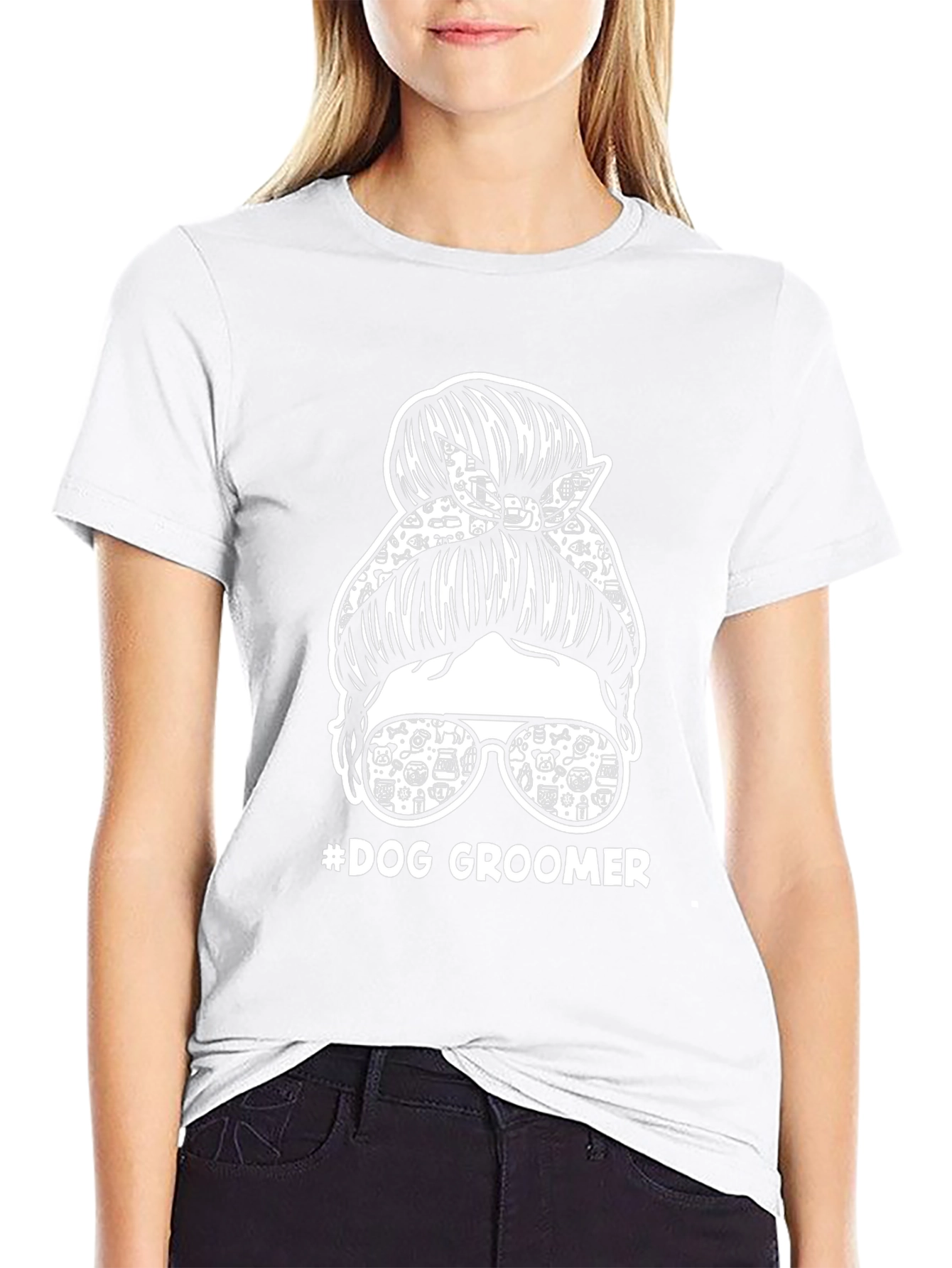 Dog Groomer Messy Bun T-Shirt