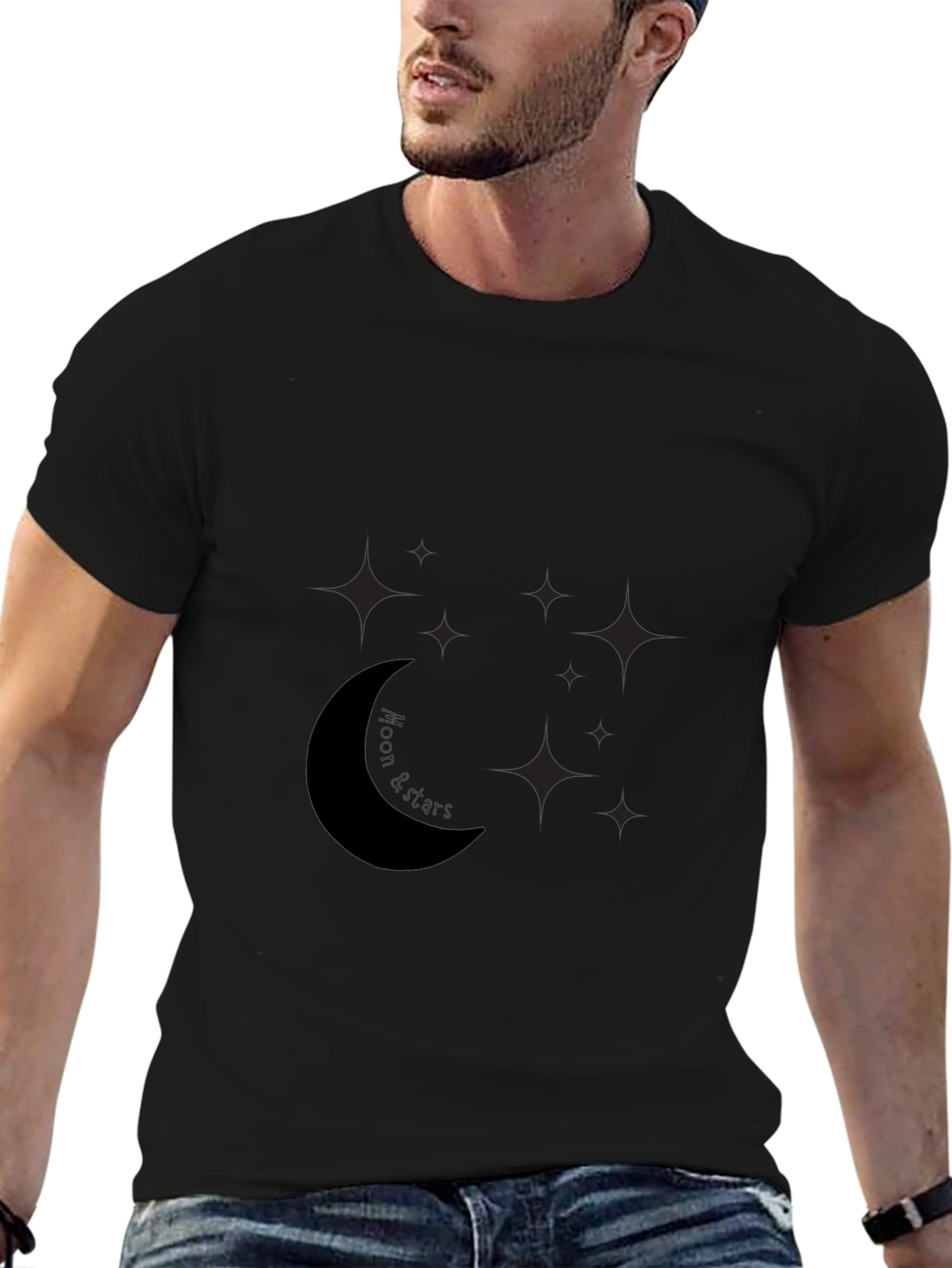 Mens Black Moon & Stars Graphic Tee