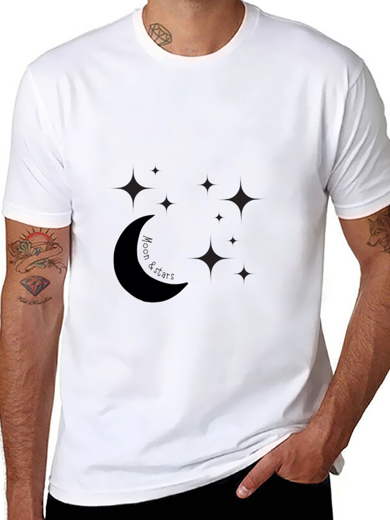 Mens Black Moon & Stars Graphic Tee