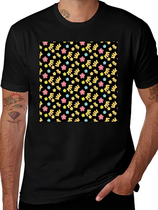 Floral Pattern Black Tee