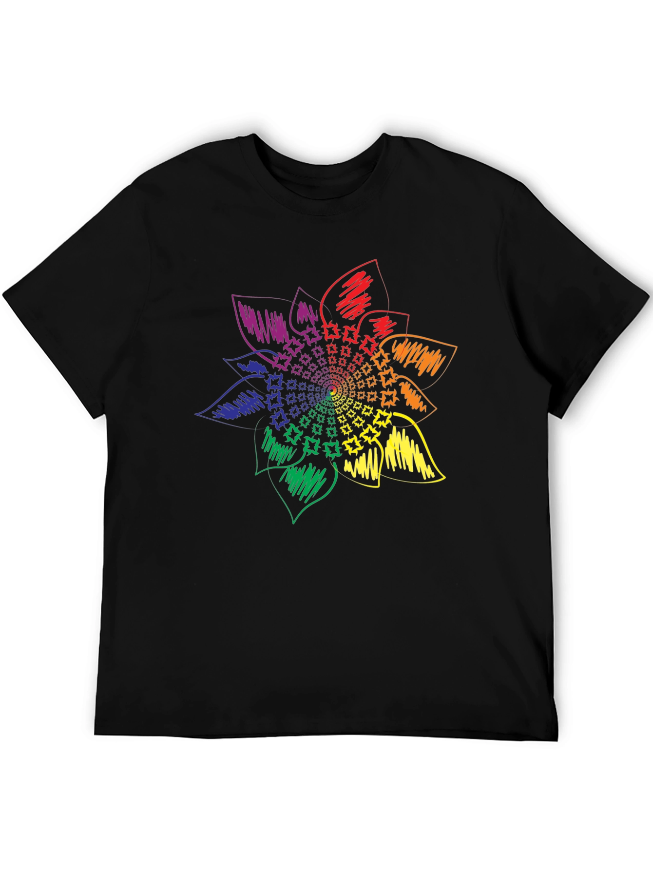 Rainbow Flower Graphic Tee - Stylish Black T-Shirt