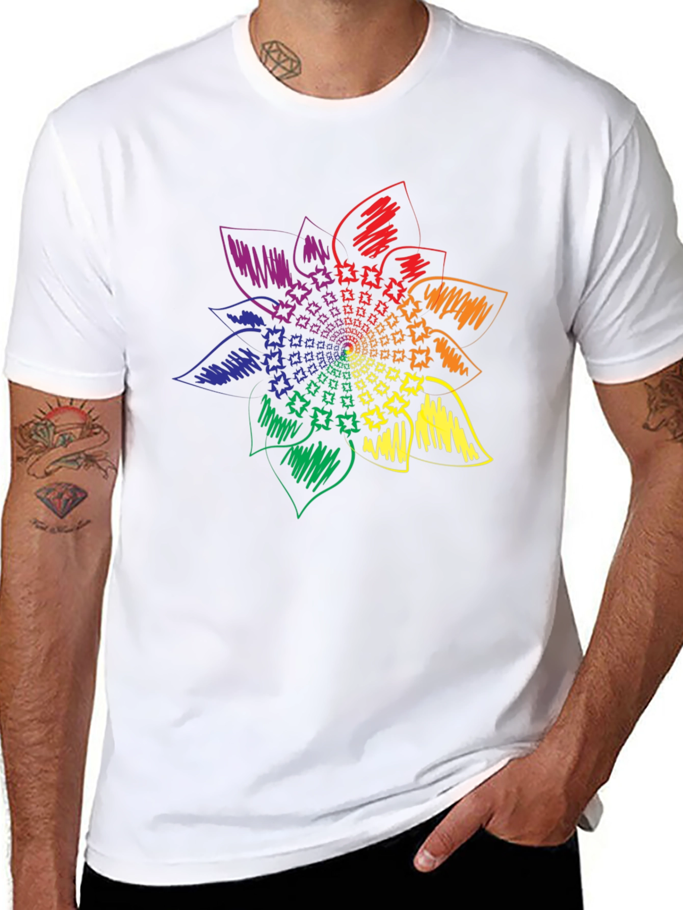 Rainbow Flower Graphic Tee - Stylish Black T-Shirt