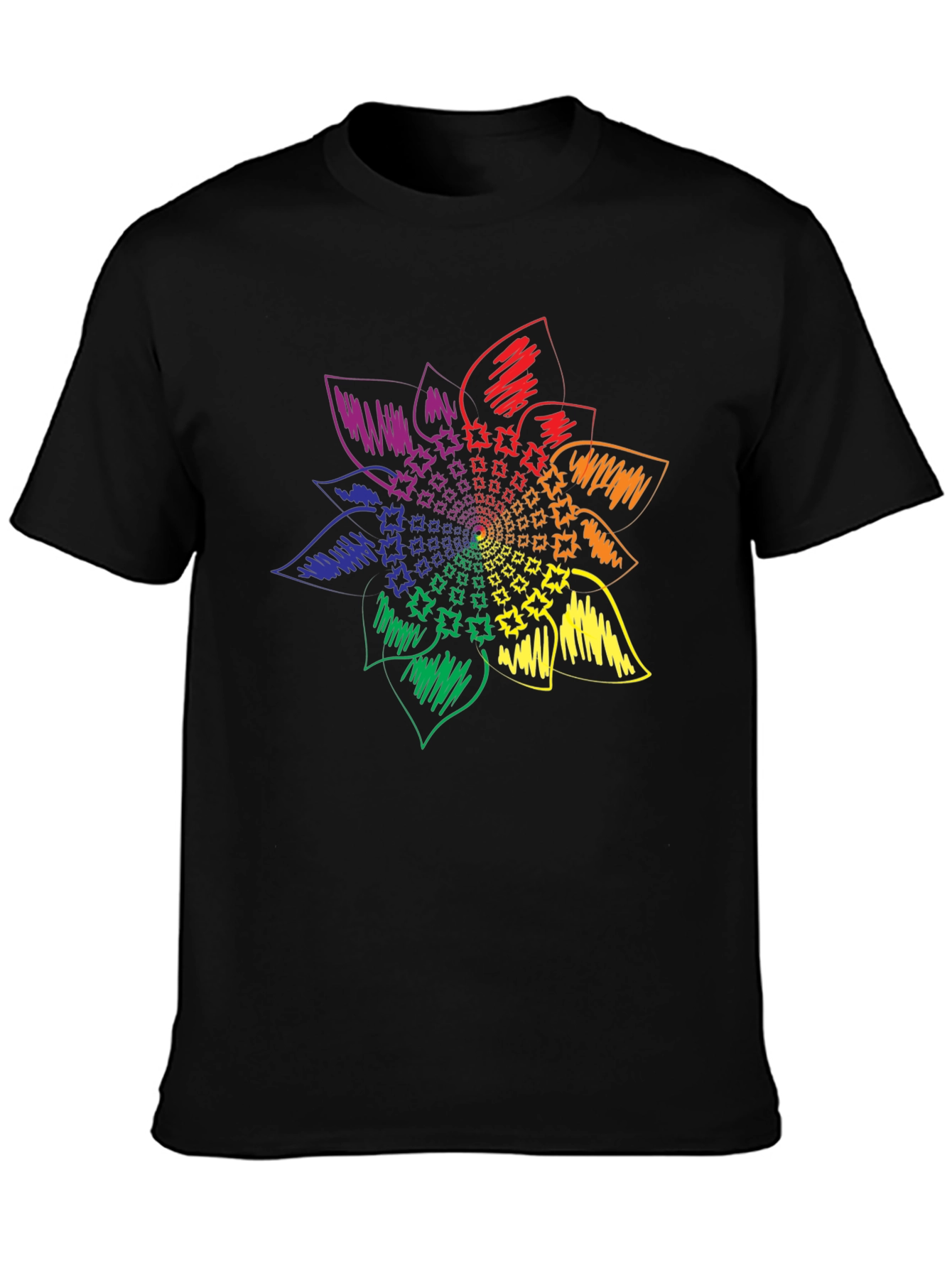 Rainbow Flower Graphic Tee - Stylish Black T-Shirt