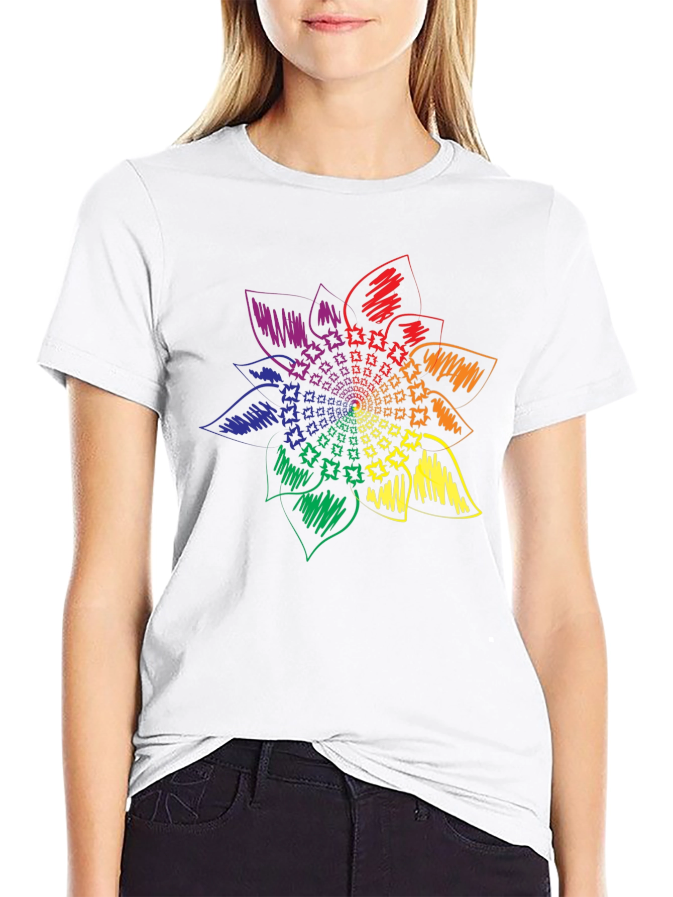 Rainbow Flower Graphic Tee - Stylish Black T-Shirt