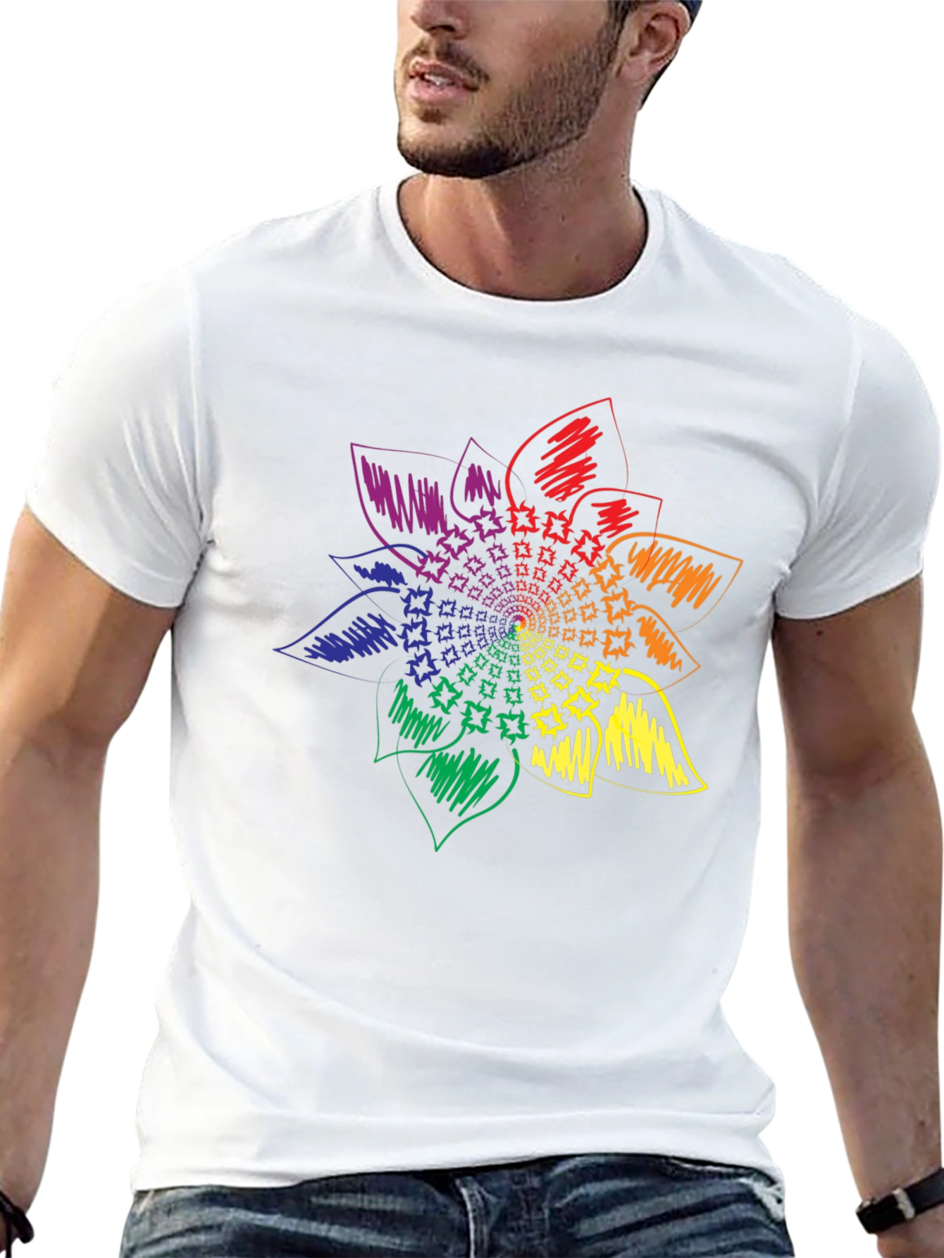 Rainbow Flower Graphic Tee - Stylish Black T-Shirt