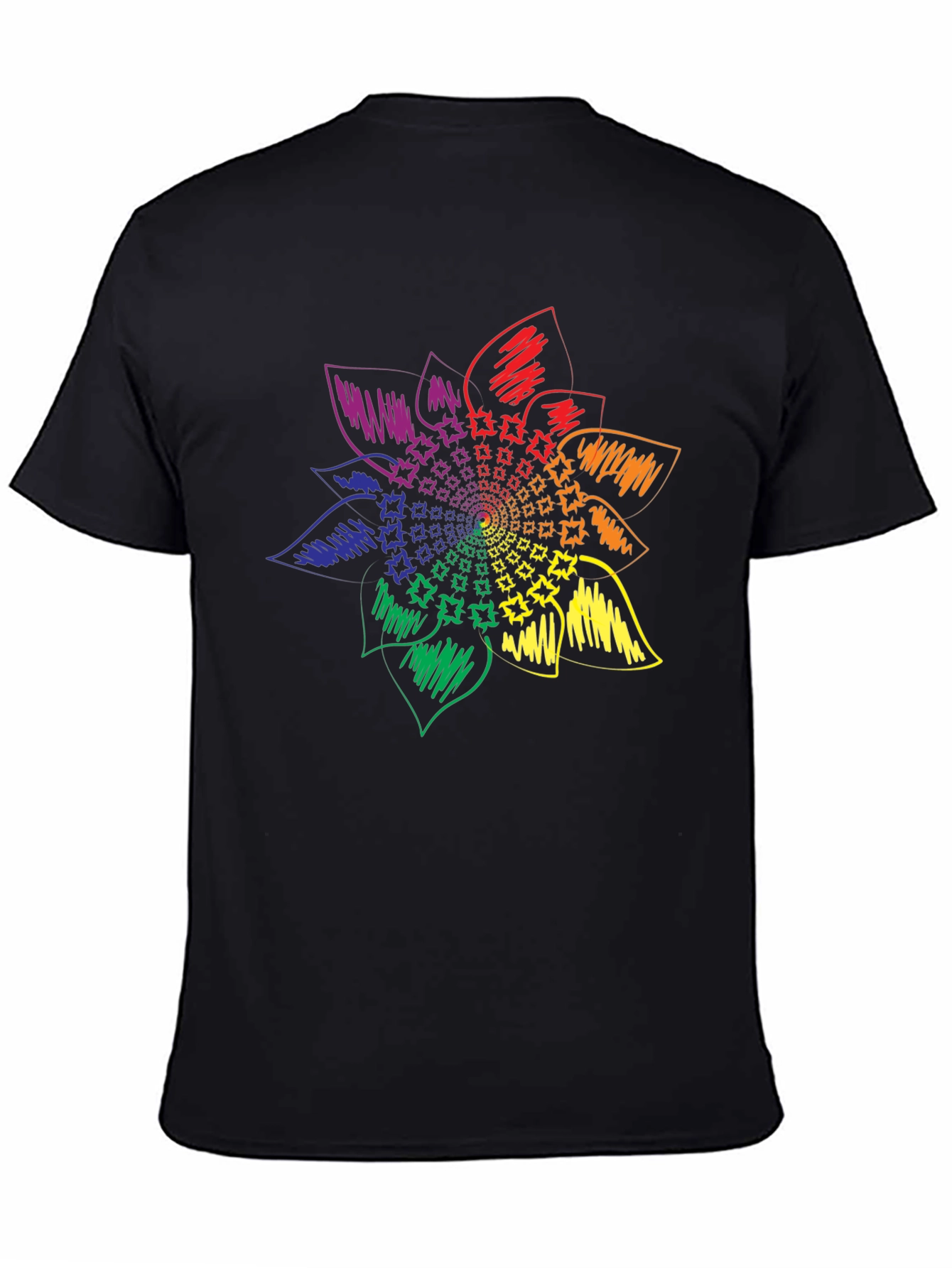 Rainbow Flower Graphic Tee - Stylish Black T-Shirt