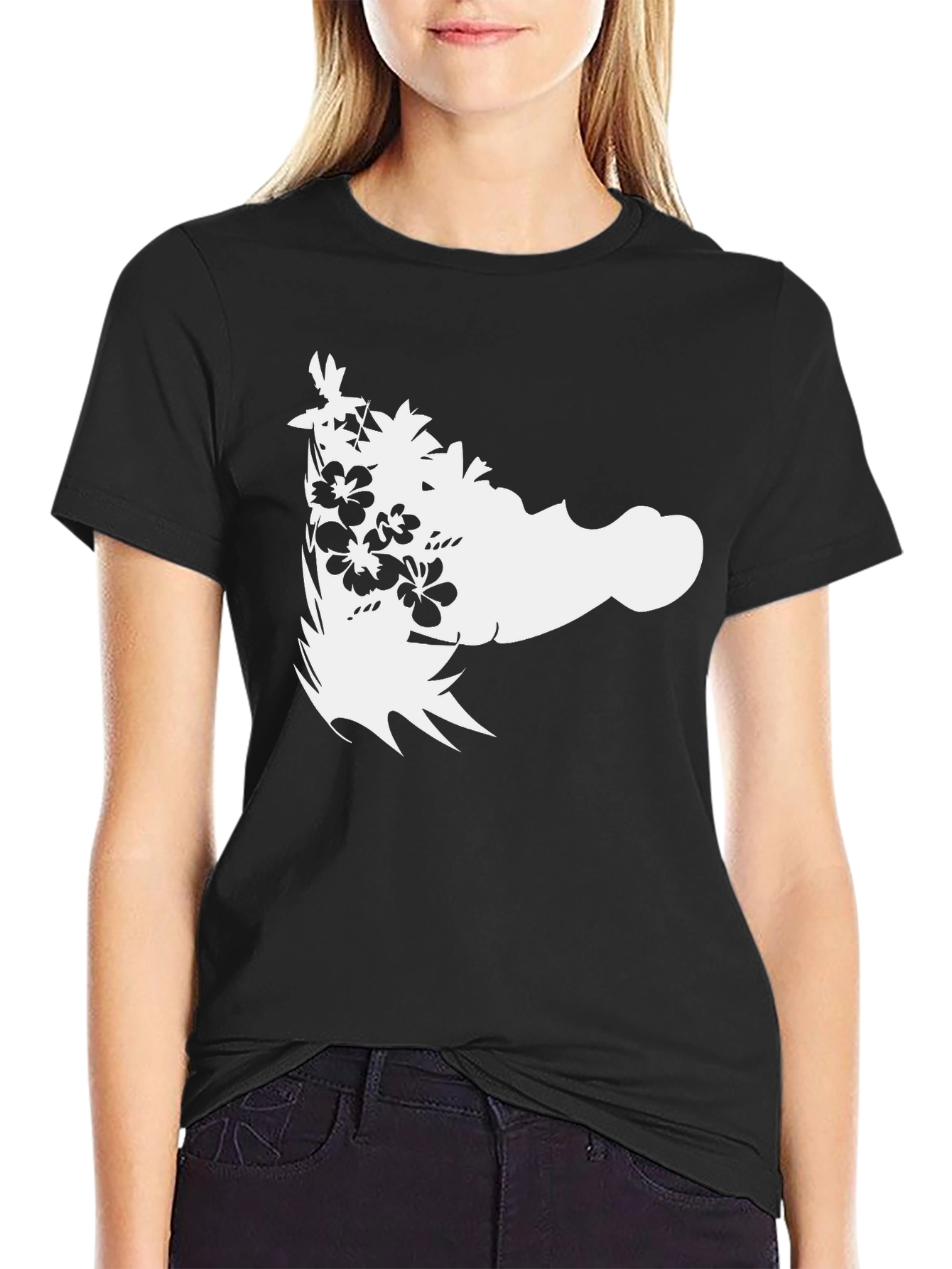 Floral Island Style Black Graphic Tee