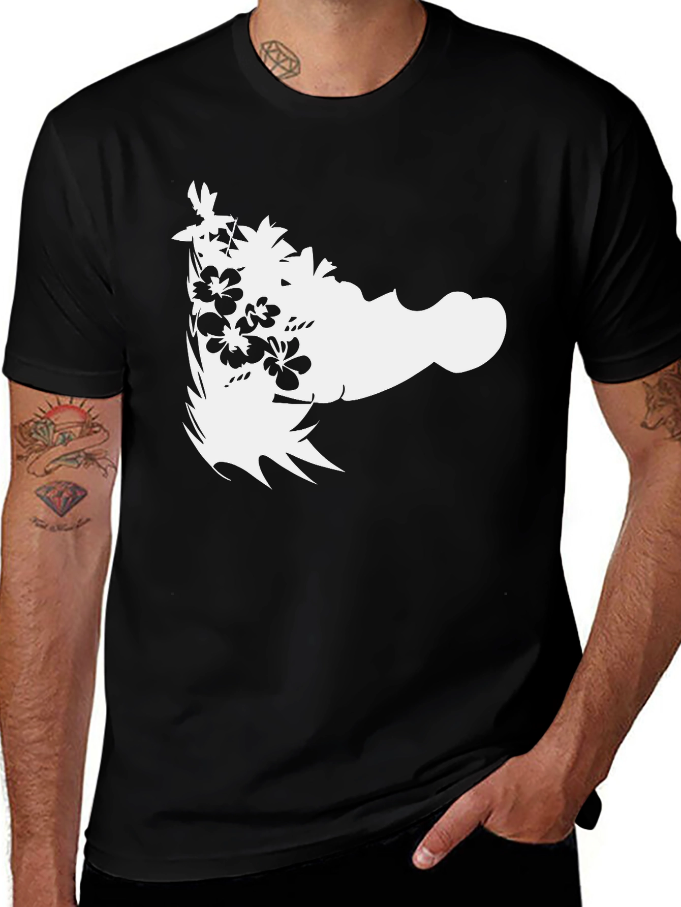 Floral Island Style Black Graphic Tee