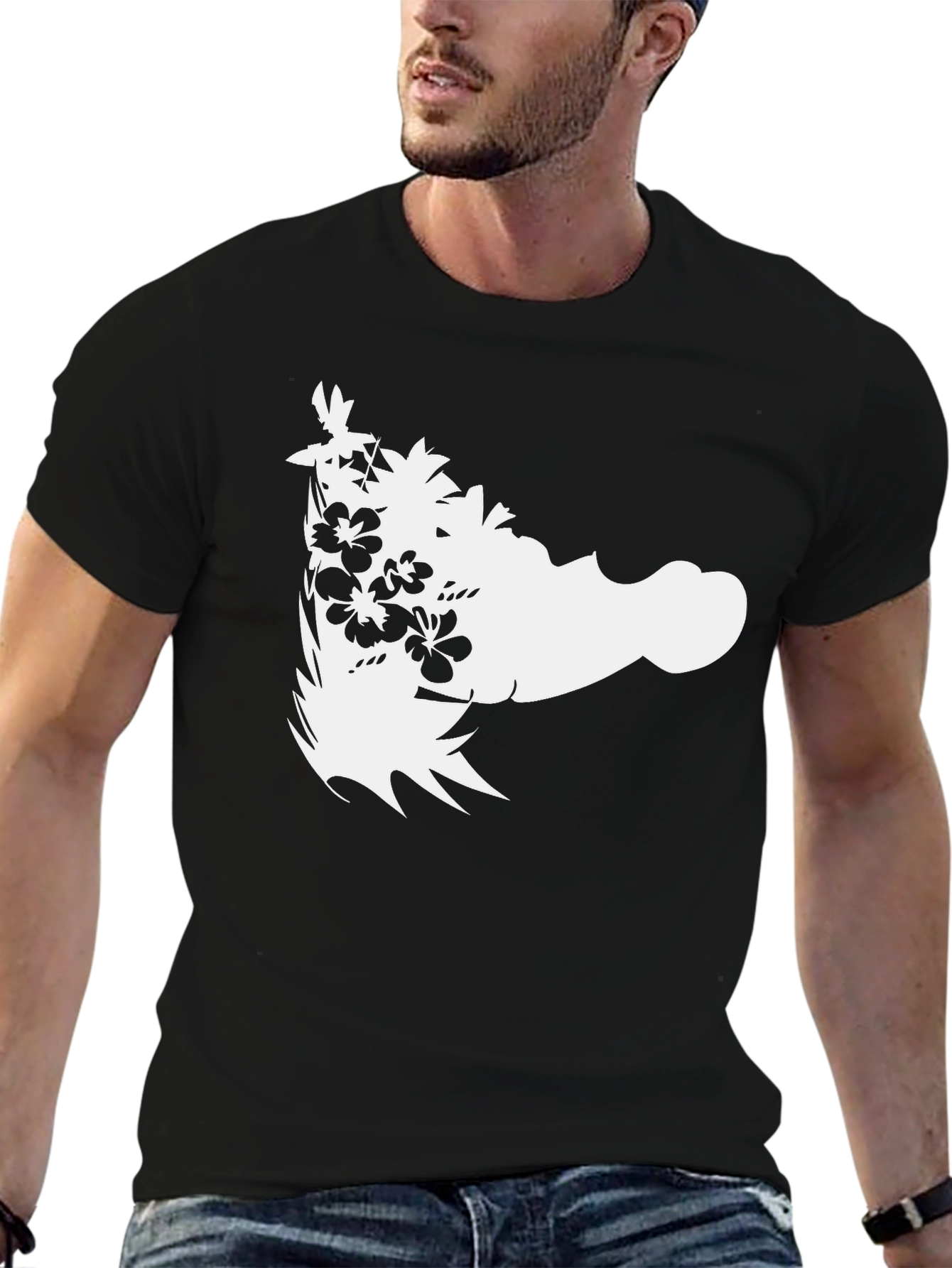 Floral Island Style Black Graphic Tee
