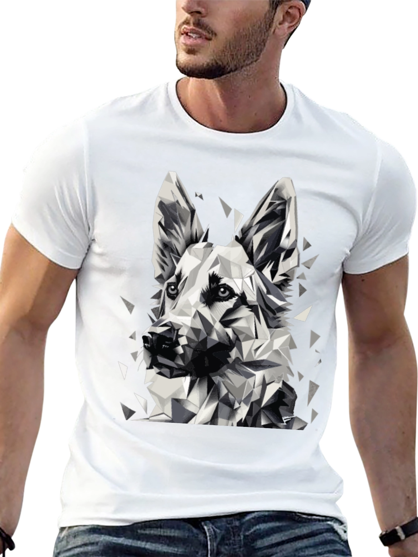 Geometric Dog Graphic Black T-Shirt
