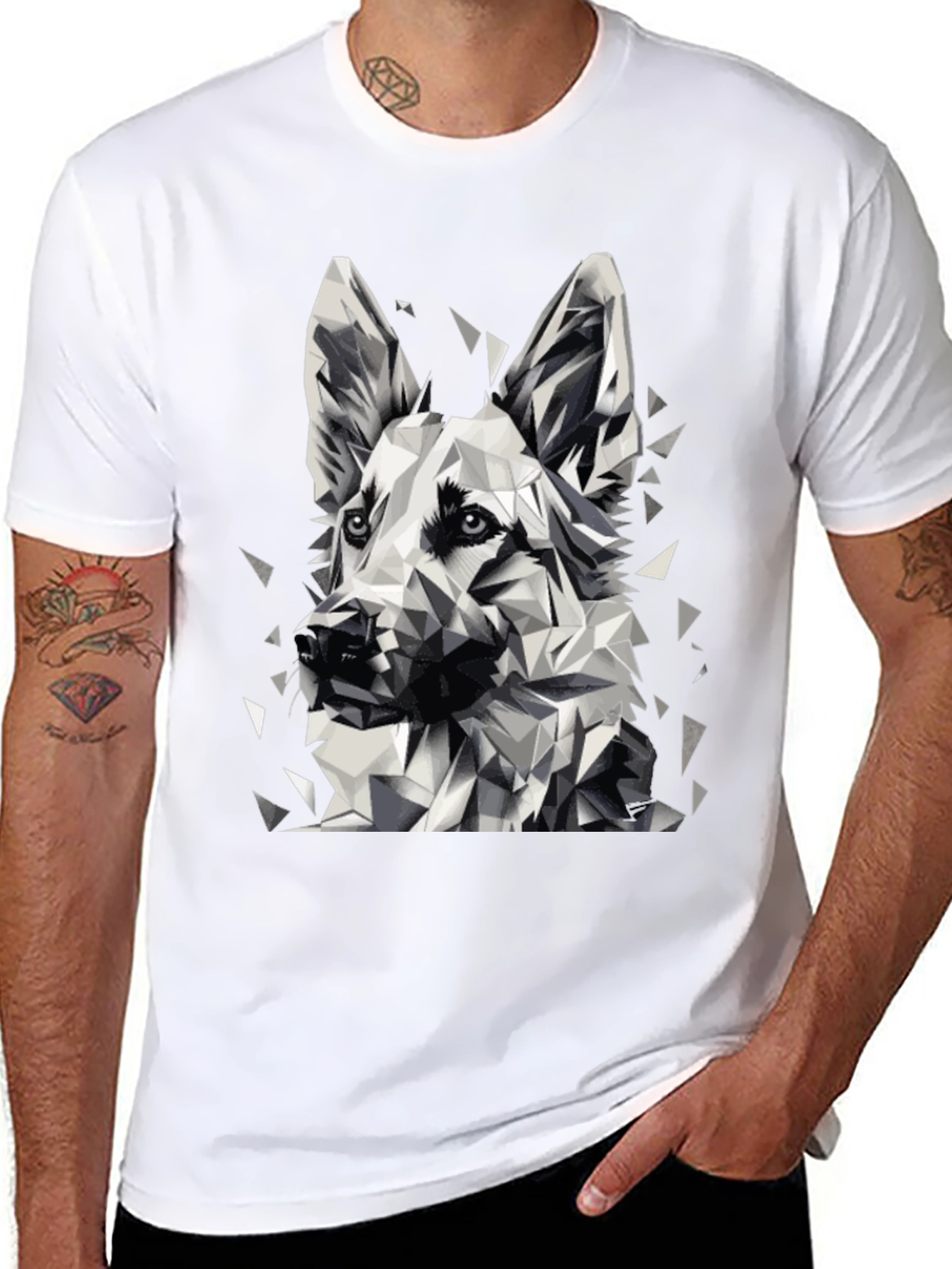 Geometric Dog Graphic Black T-Shirt