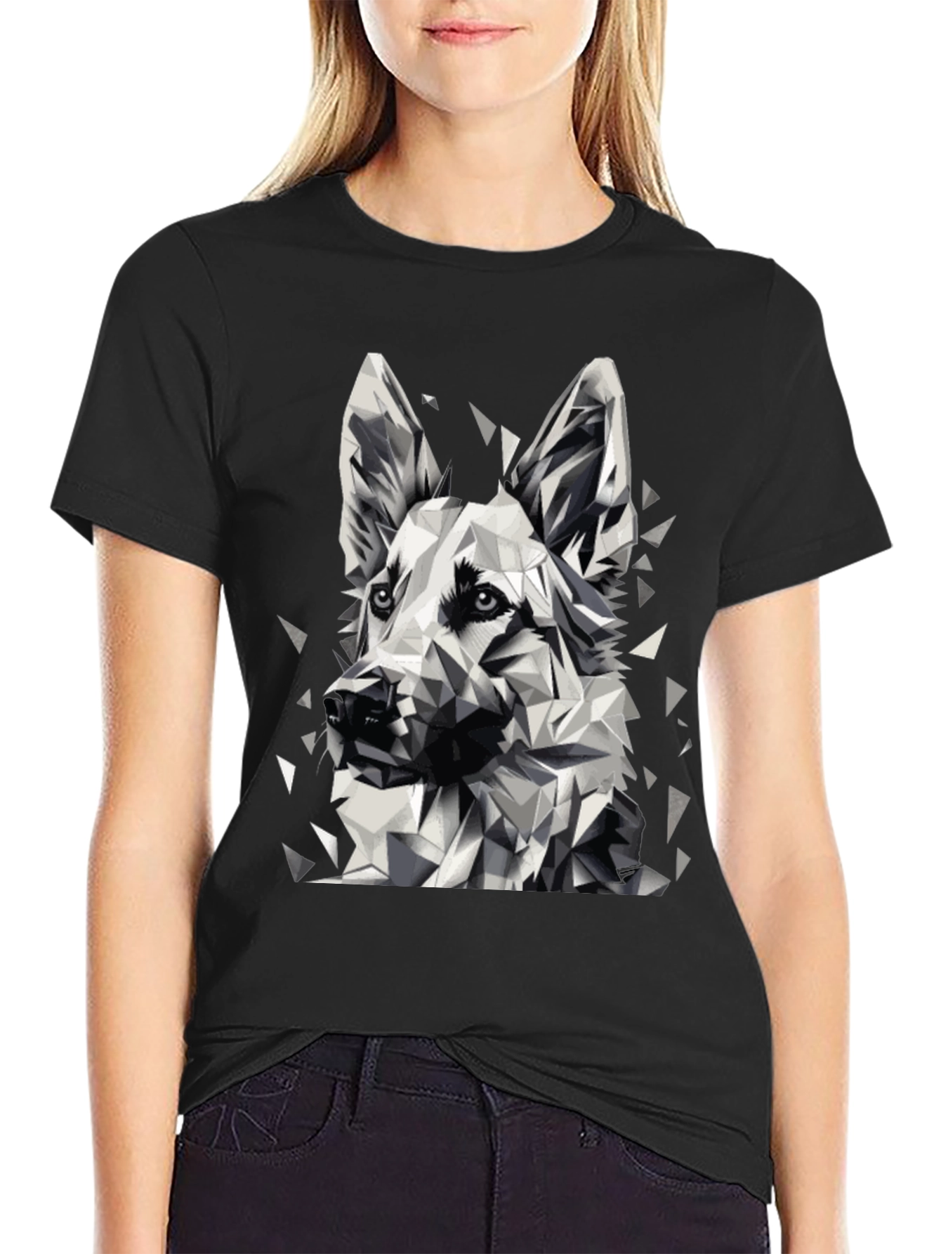 Geometric Dog Graphic Black T-Shirt