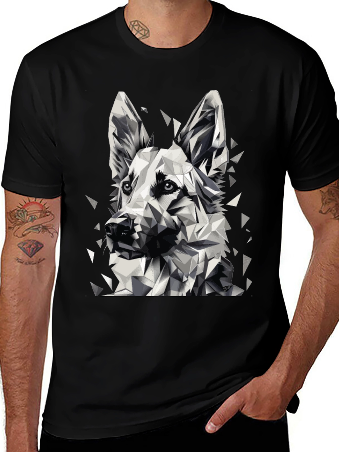 Geometric Dog Graphic Black T-Shirt