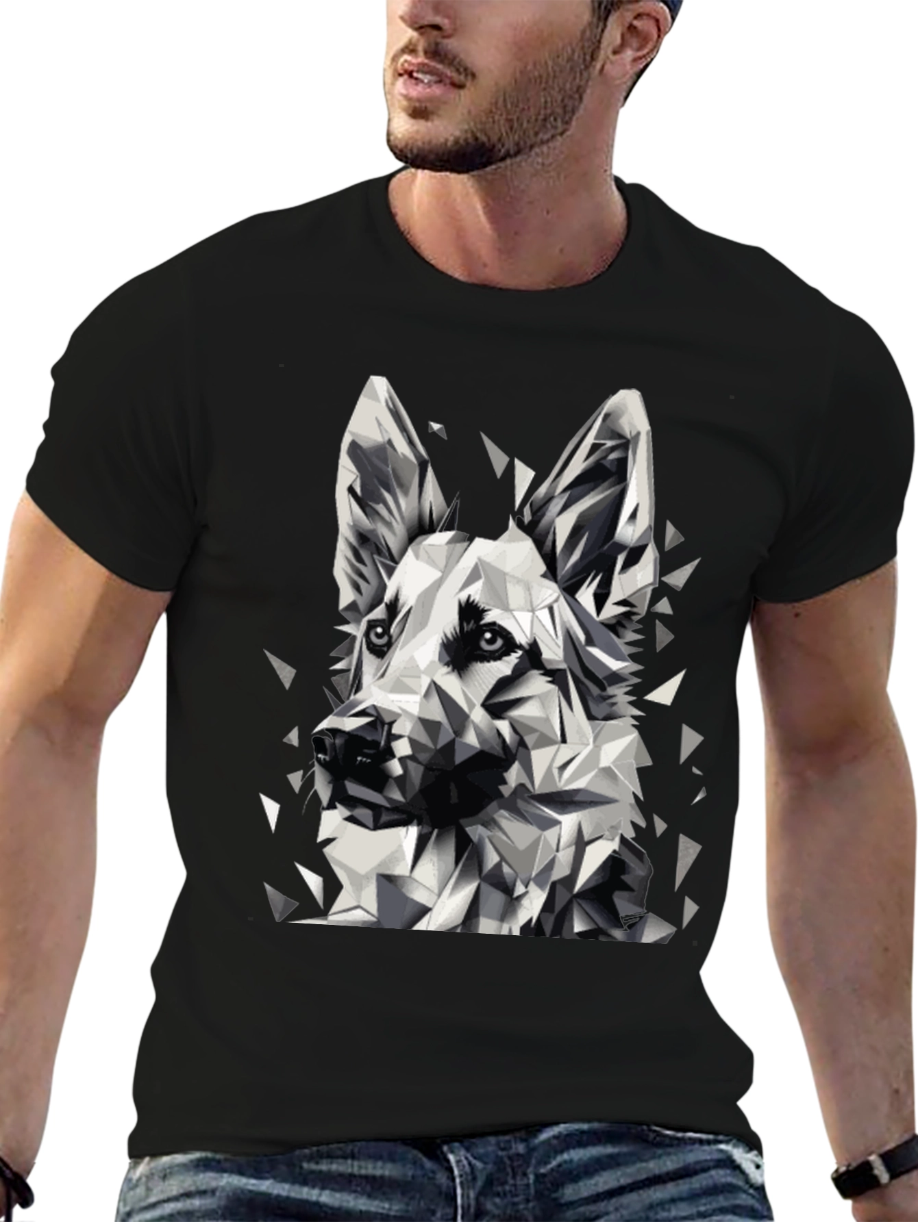 Geometric Dog Graphic Black T-Shirt