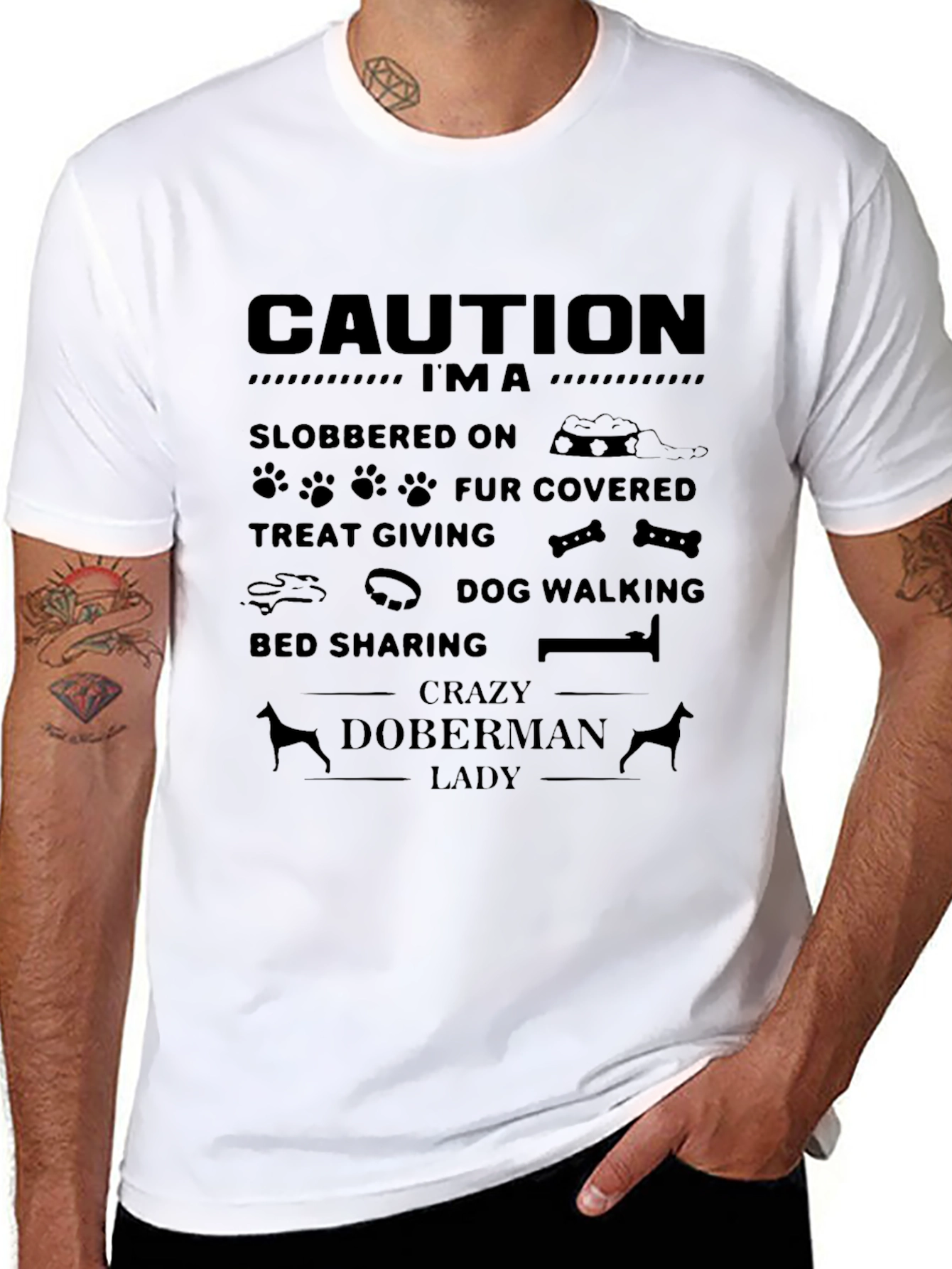 Crazy Doberman Lady Graphic T-Shirt - Black