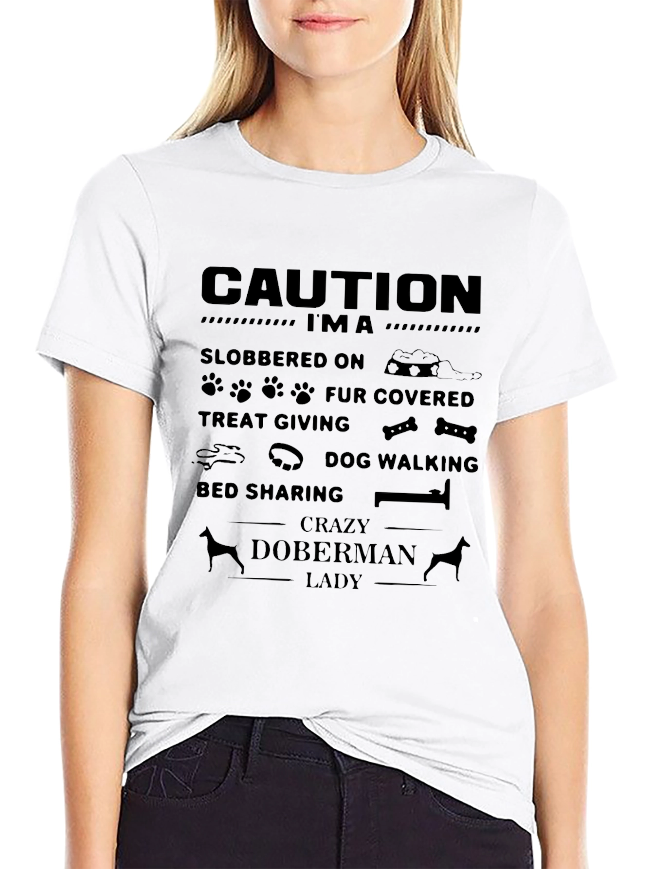 Crazy Doberman Lady Graphic T-Shirt - Black