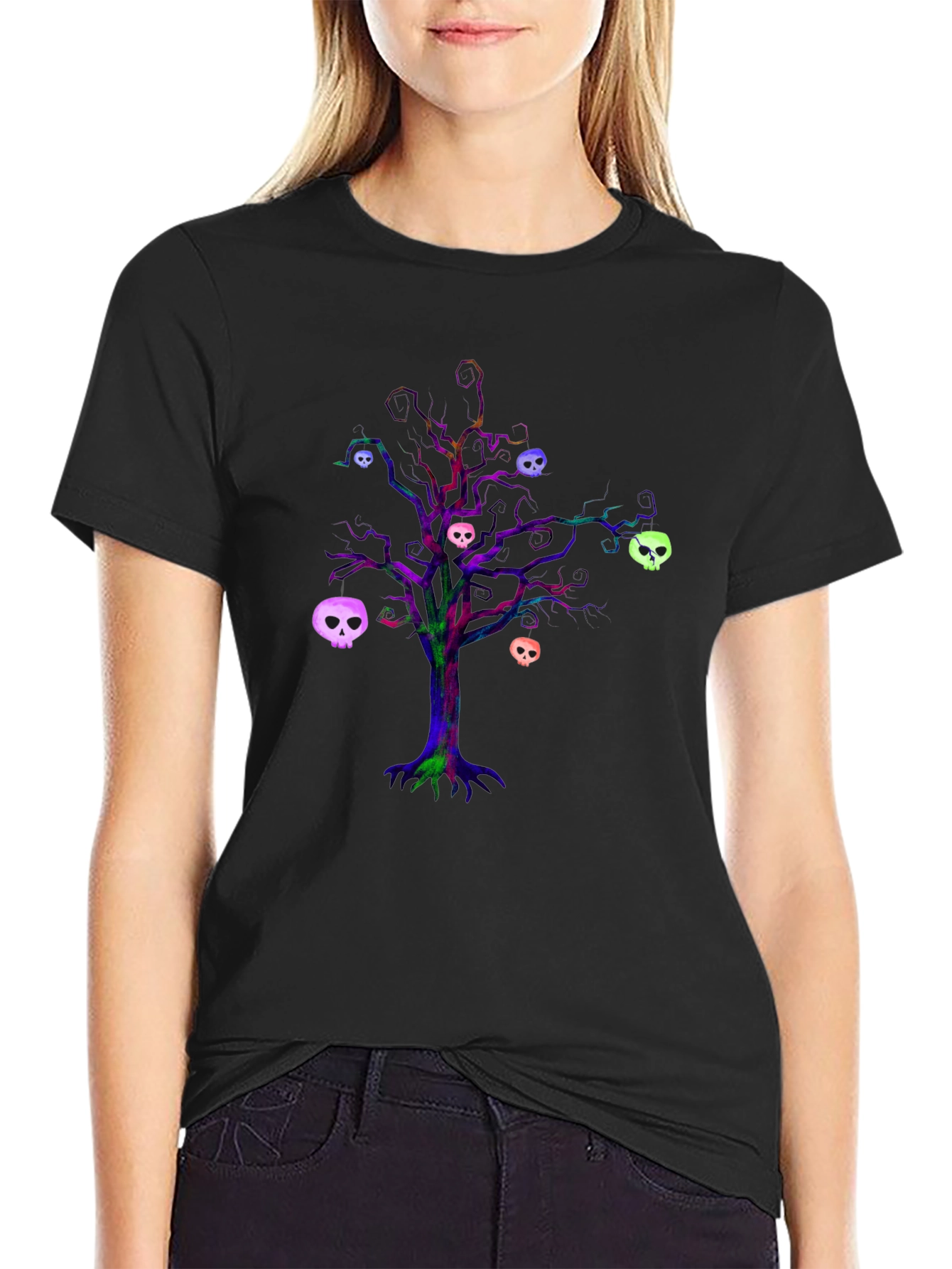 Skull Tree Graphic Tee - Black Cotton T-Shirt