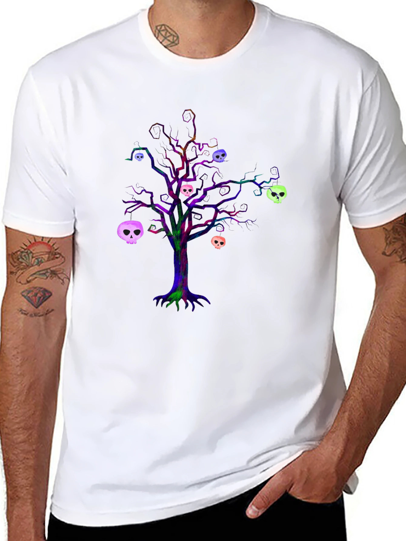 Skull Tree Graphic Tee - Black Cotton T-Shirt