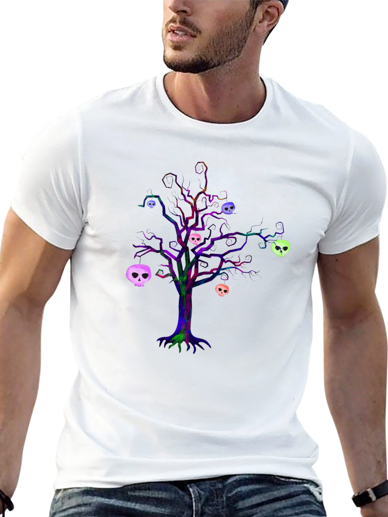 Skull Tree Graphic Tee - Black Cotton T-Shirt