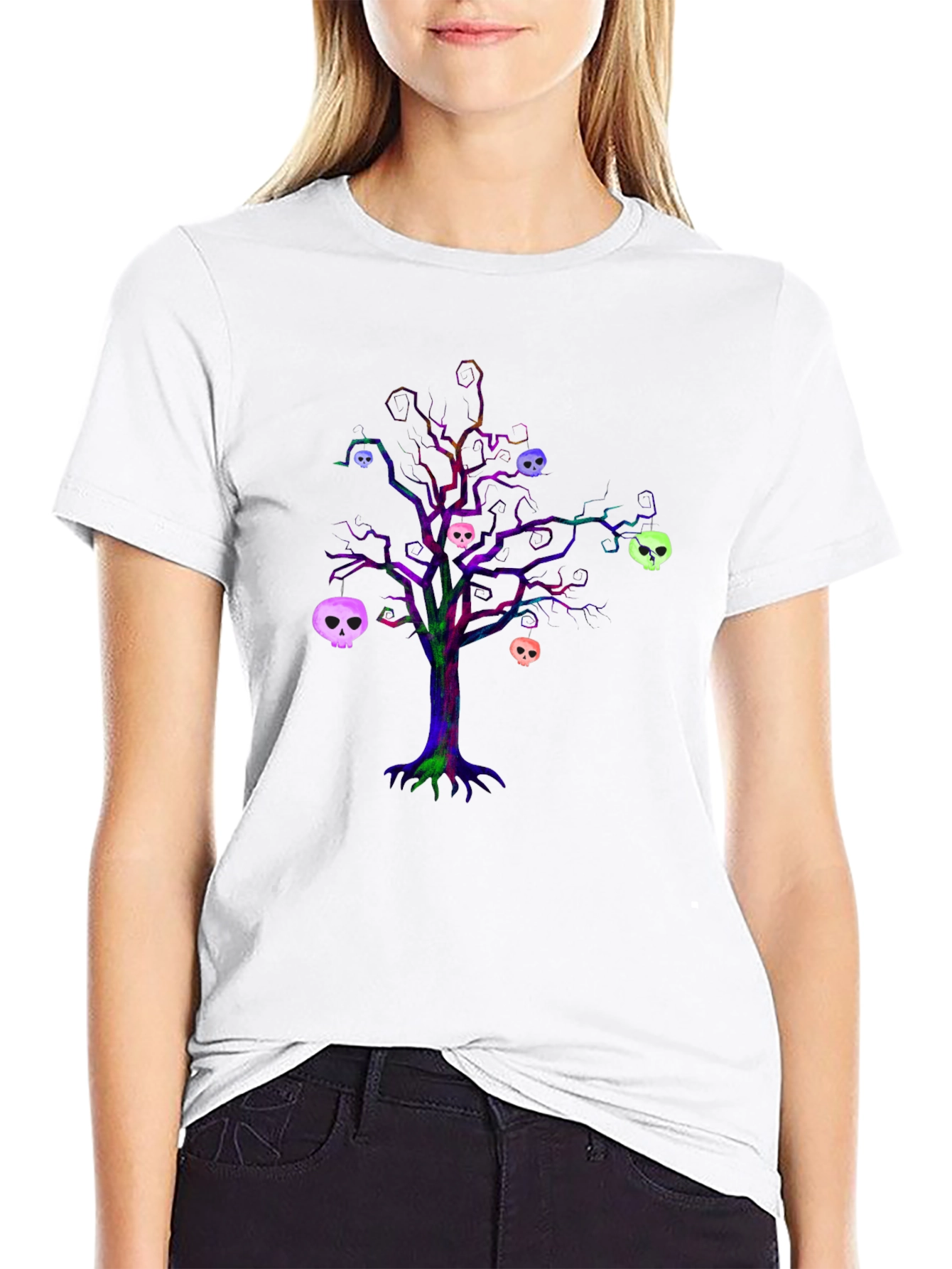 Skull Tree Graphic Tee - Black Cotton T-Shirt