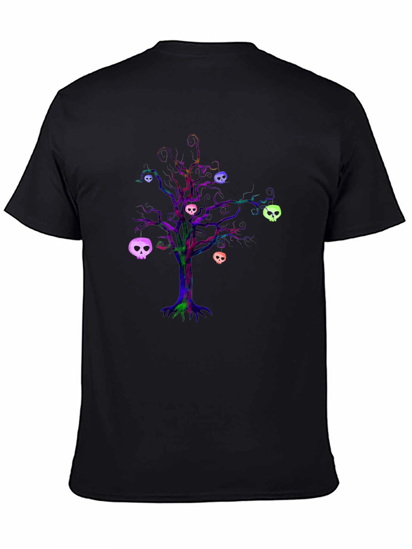 Skull Tree Graphic Tee - Black Cotton T-Shirt