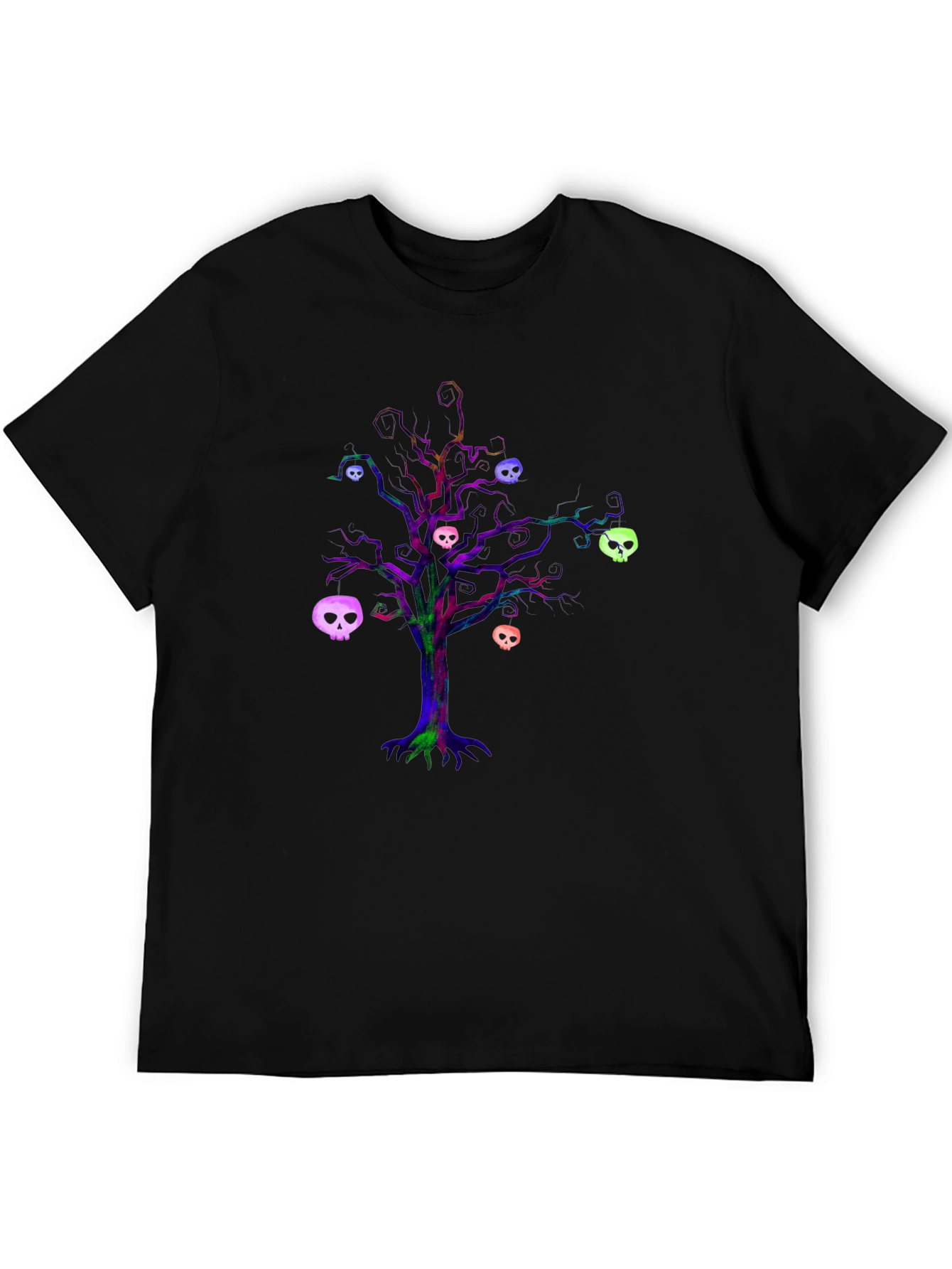 Skull Tree Graphic Tee - Black Cotton T-Shirt