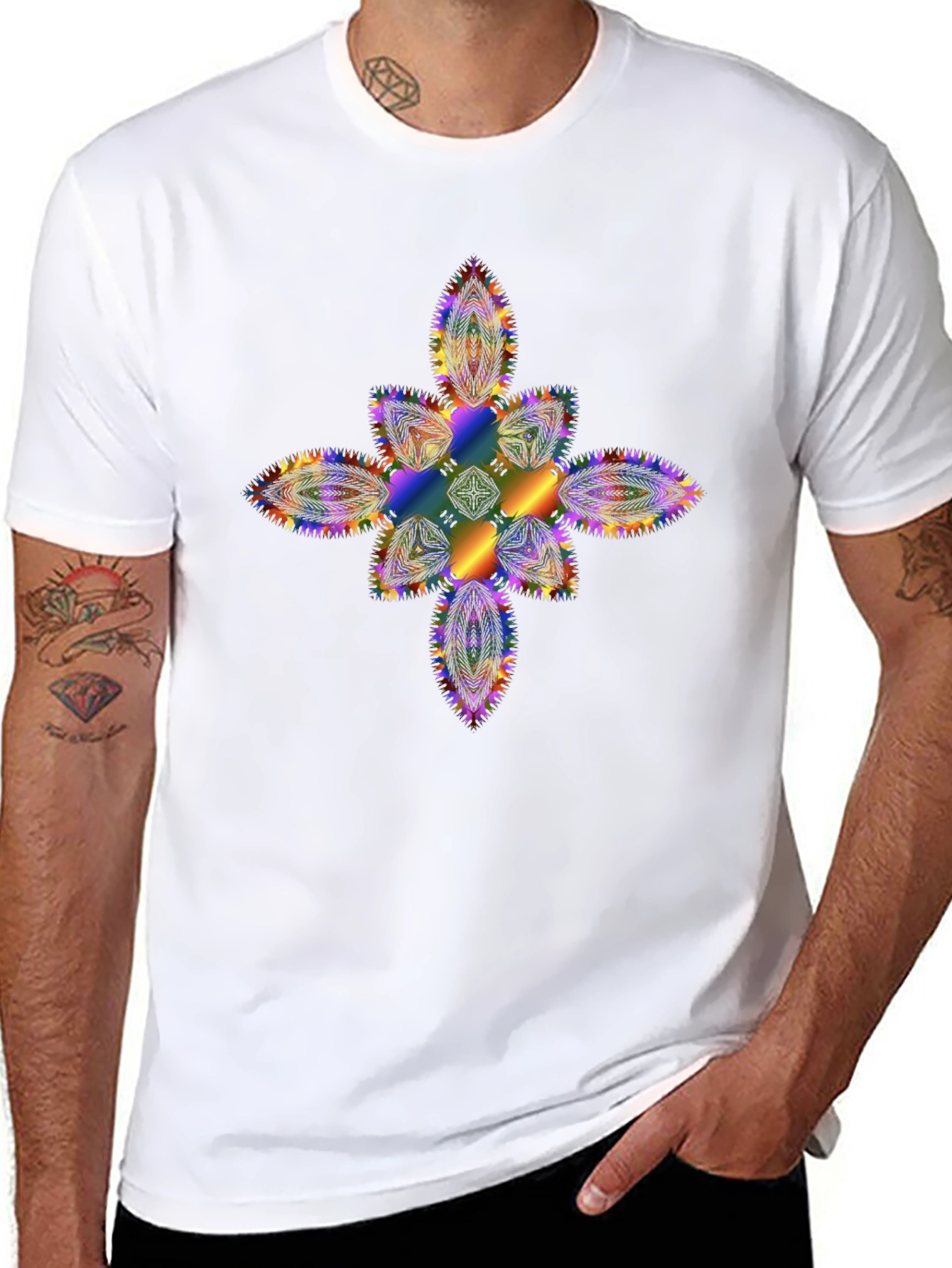 Rainbow Mandala Graphic Black T-Shirt