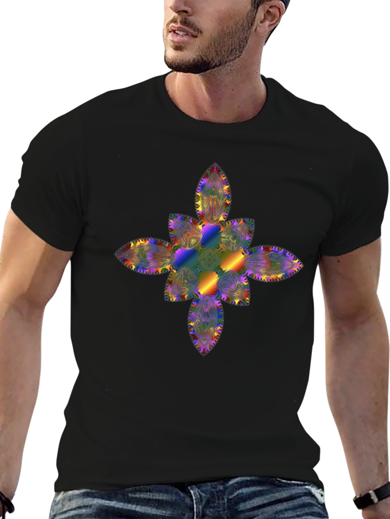 Rainbow Mandala Graphic Black T-Shirt